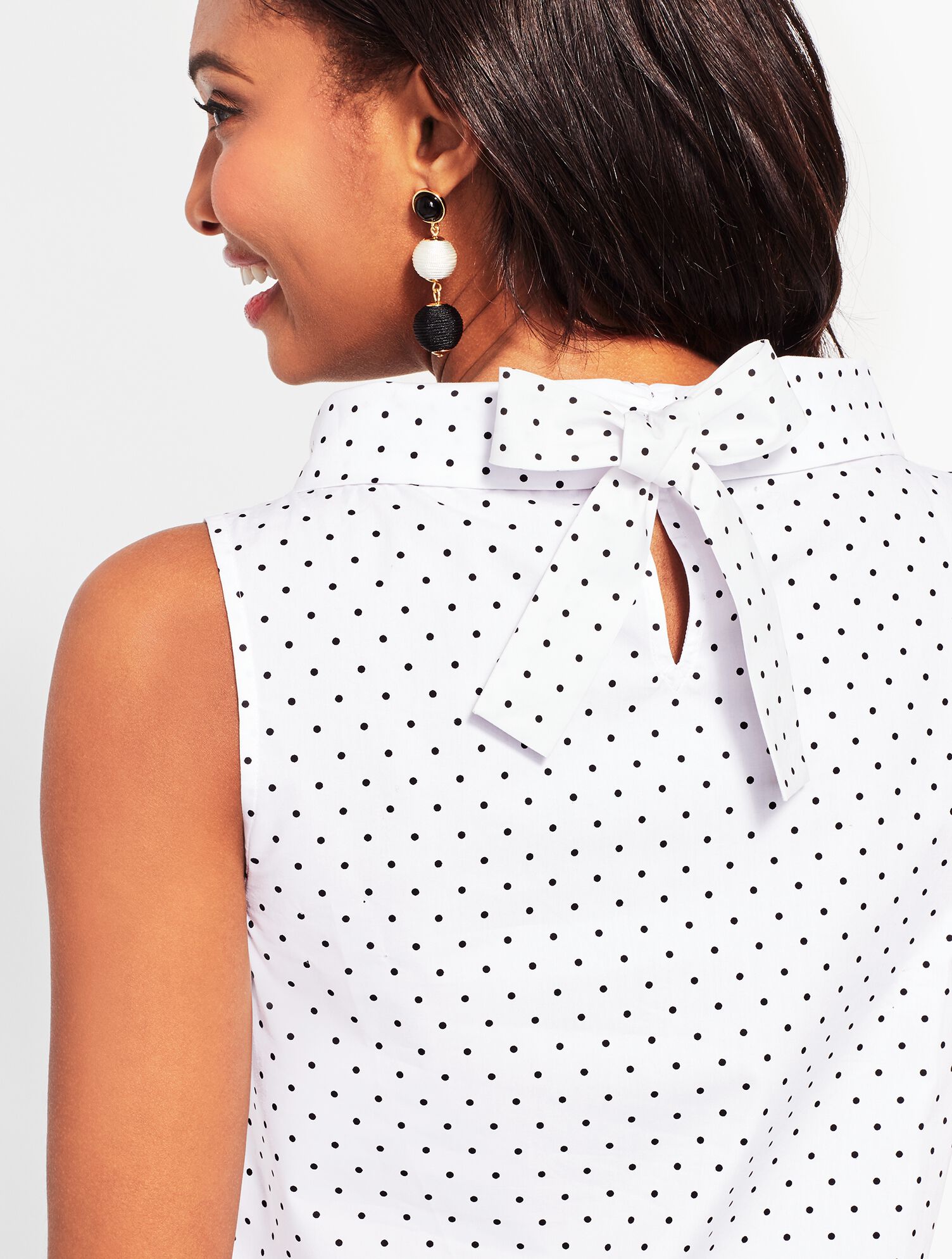 Mock-Neck Bow-Back Dot Shell