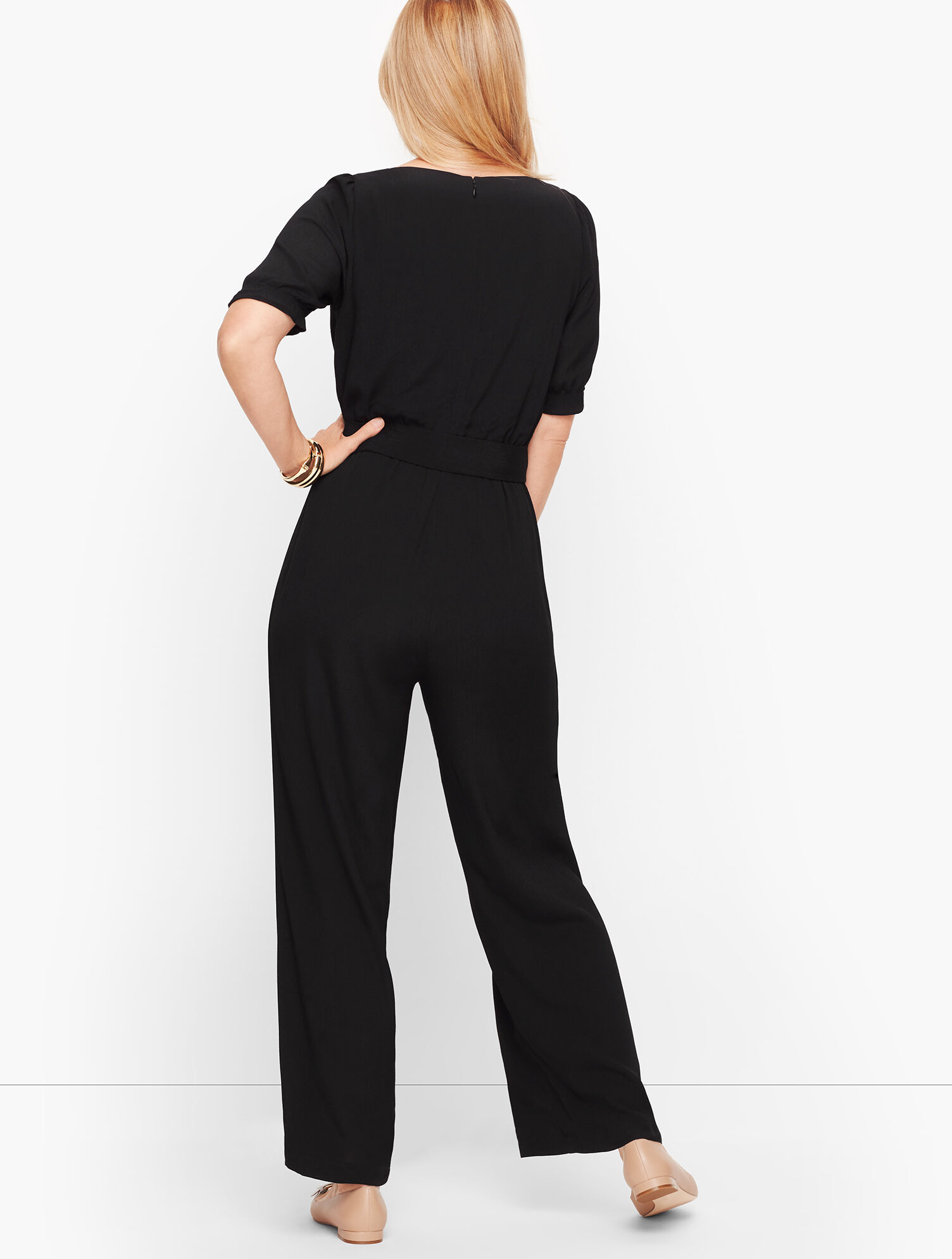 V-Neck Jumpsuit - Solid