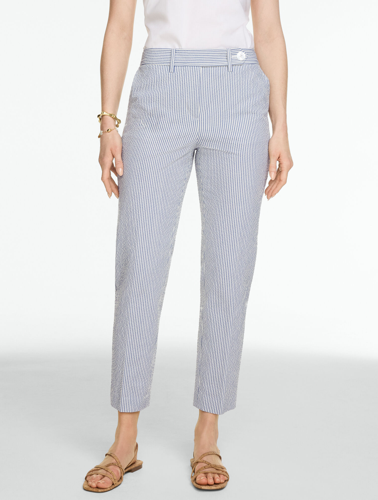 Seersucker Tapered Ankle Pants - Market Stripe | Talbots