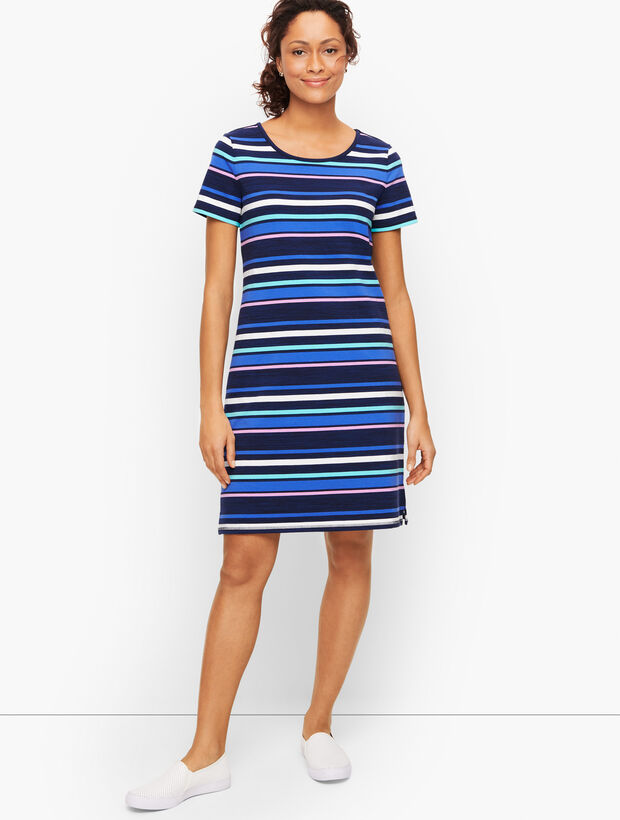 Ruched Drawstring Back T-Shirt Dress - Stripe