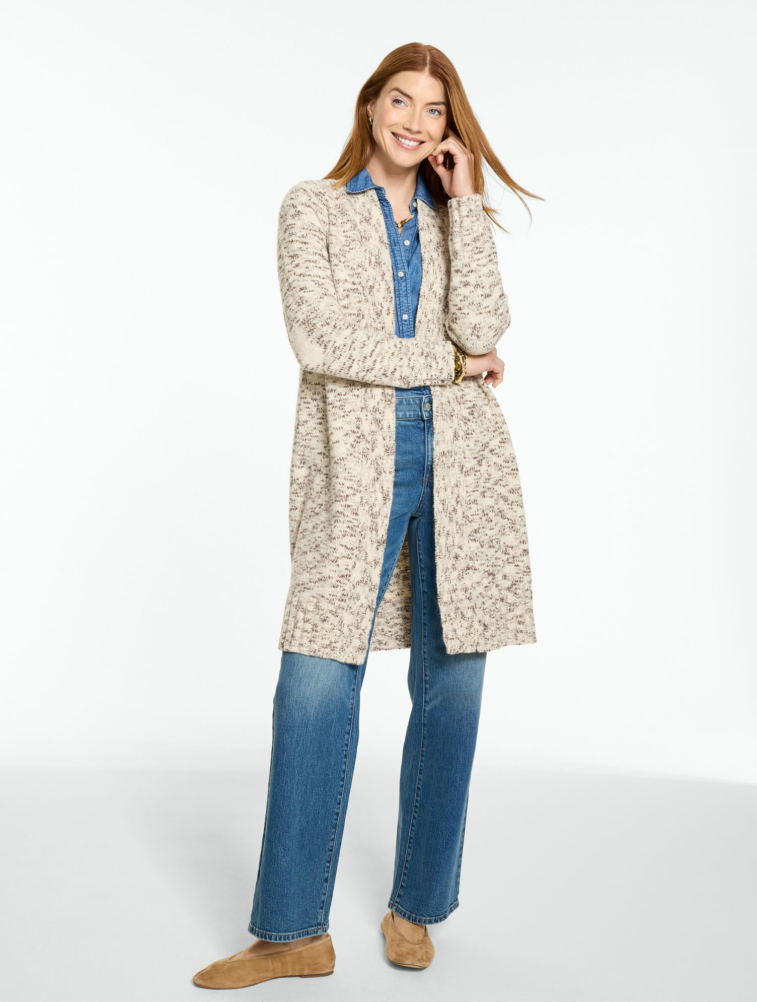Open Front Duster Cardigan - Marl