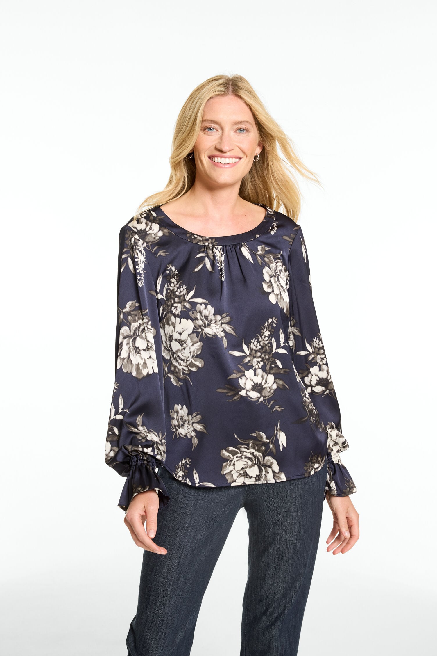 Soft Satin Charmeuse Top - Moonlit Floral