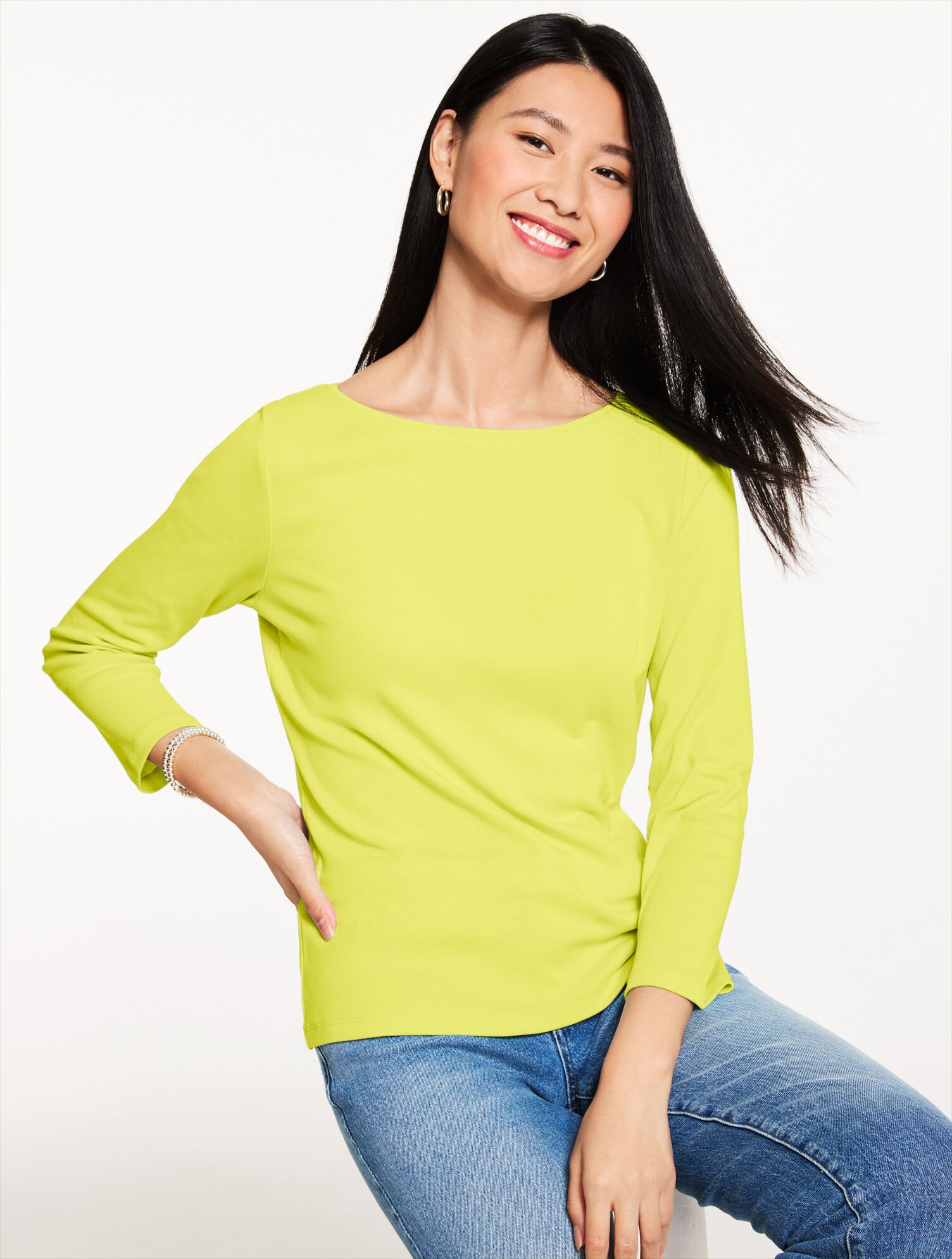 Solid Bateau Neck Tee Pima Cotton