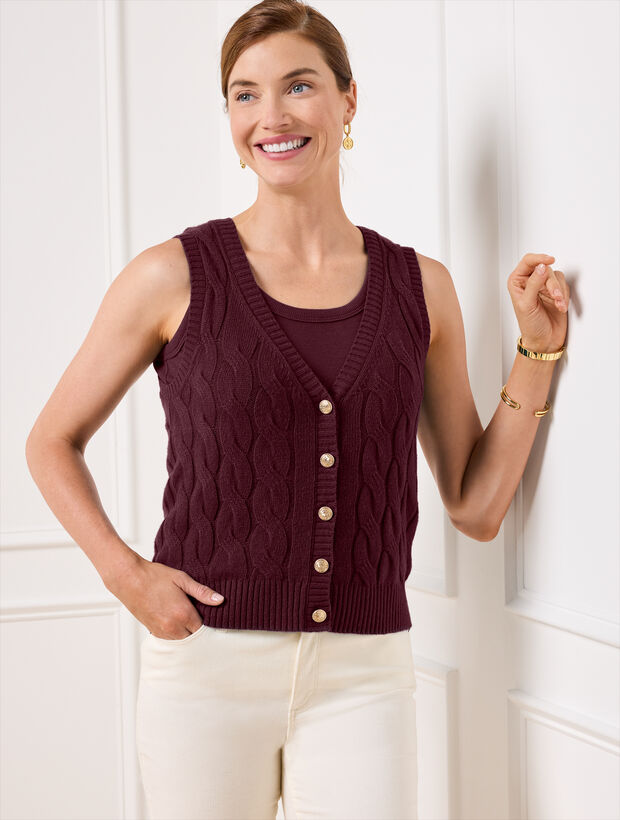 College Striped V Neck Oversized Wool Blend Fisherman Cable Knit Sweater Vest
