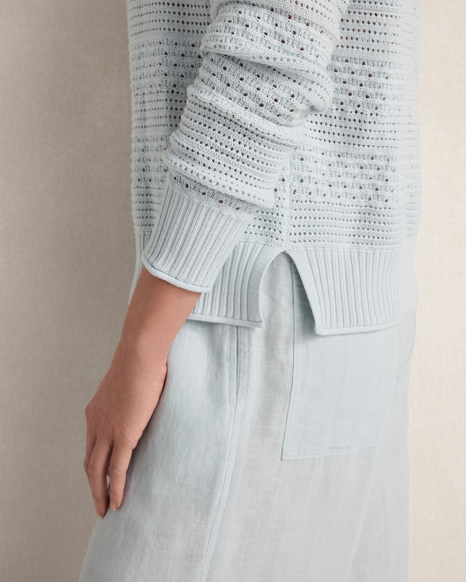 Cotton Mixed Stitch Johnny Collar Sweater