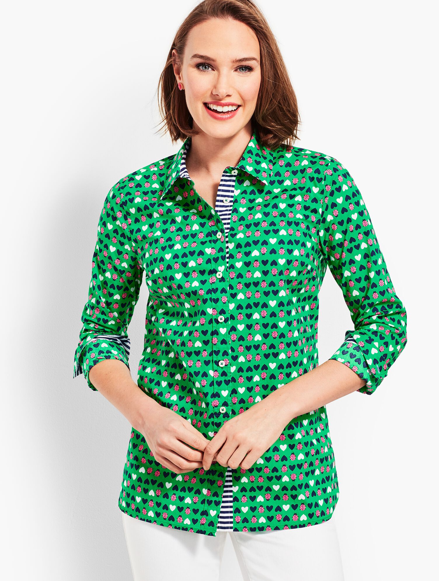 Classic Button Front Shirt - Ladybug Hearts | Talbots