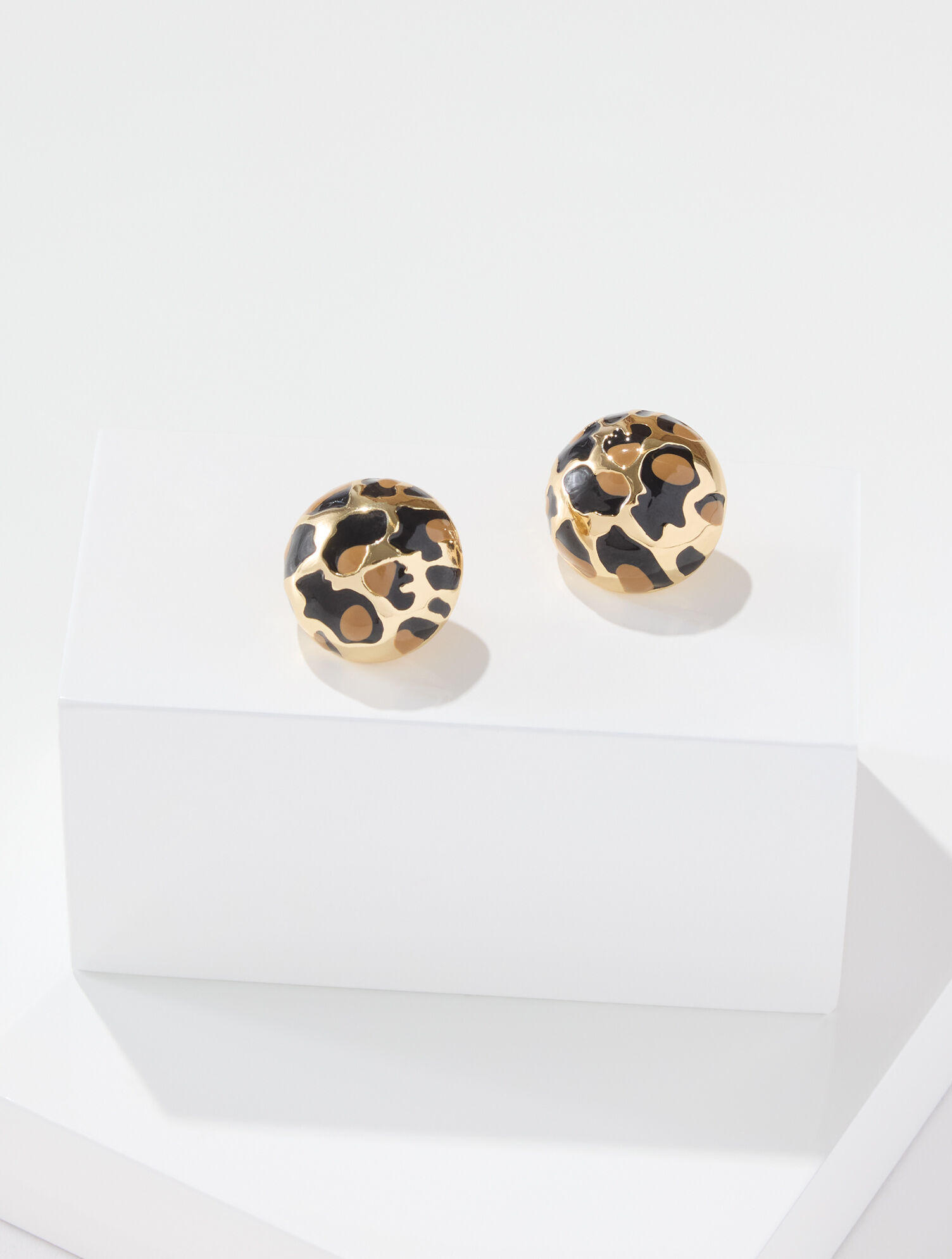 Leopard Enamel Button Earrings
