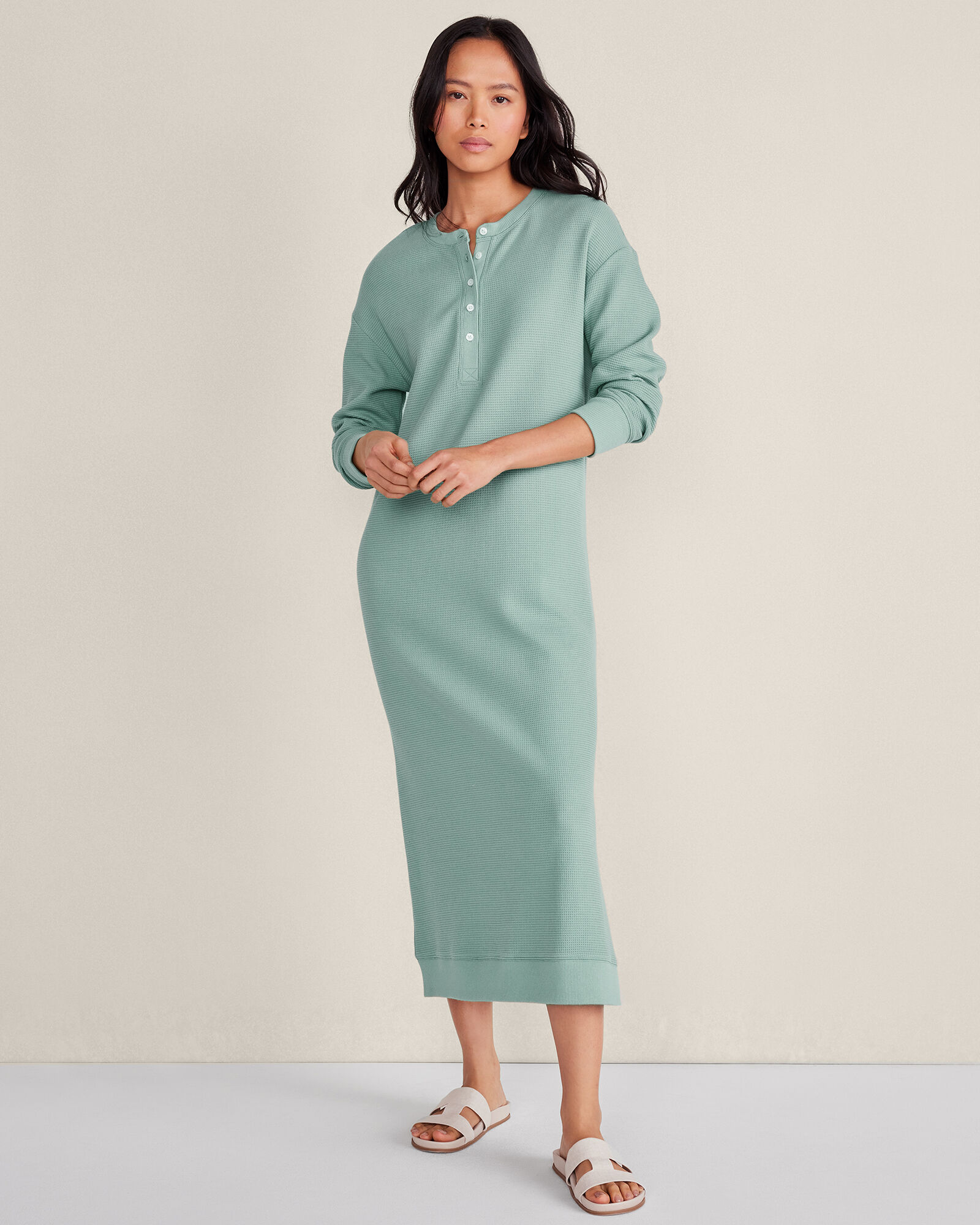 waffle knit dress New" Ariel Zadie B's Fashions Slightly stretchy Material composition Organic Cotton Waffle Knit Henley