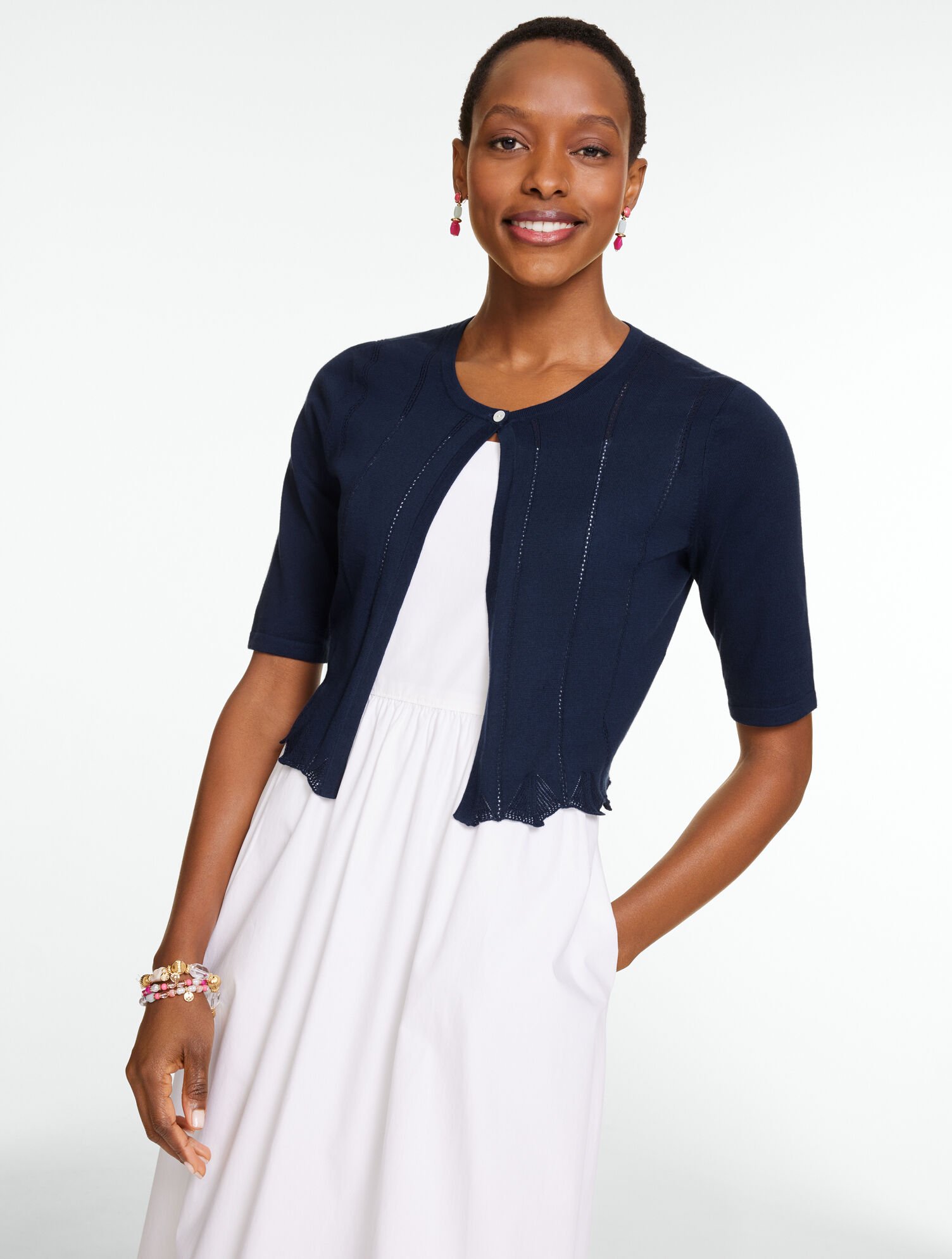 Scalloped Pointelle Shrug