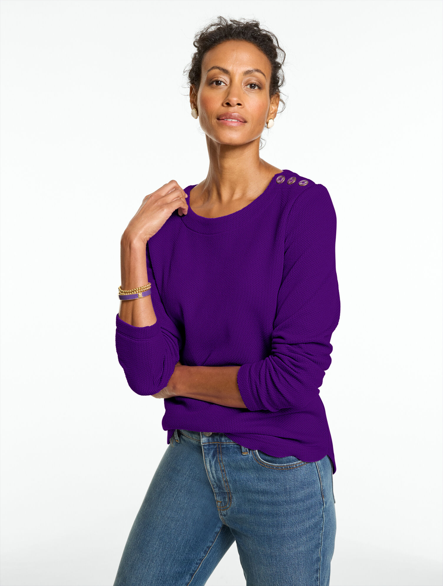 Button Shoulder Crewneck Pullover