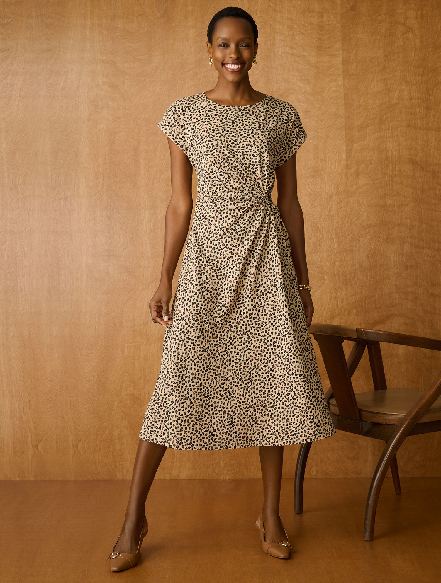 Ruched Jersey Dress - Tricolor Cheetah