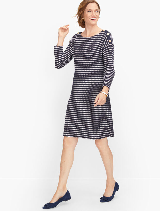 Knit Button Shoulder Sheath Dress - Stripe