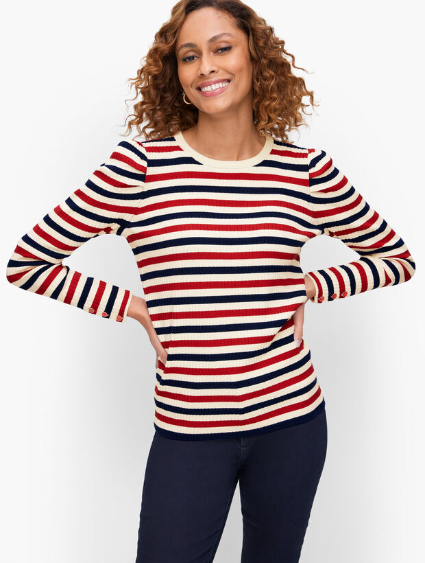 Puff Sleeve Crewneck Pullover - French Stripe