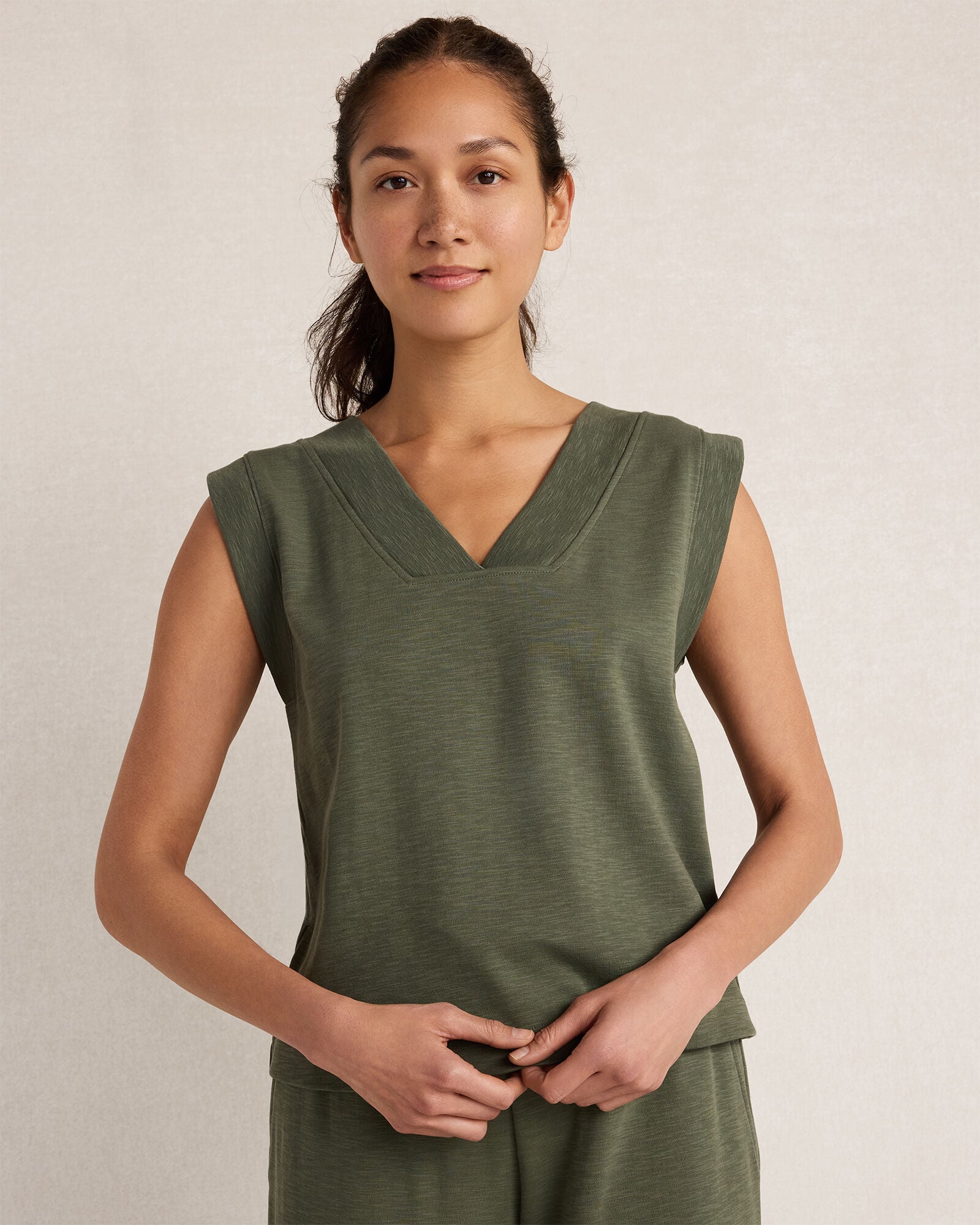 Organic Cotton Slub Interlock V-Neck Top
