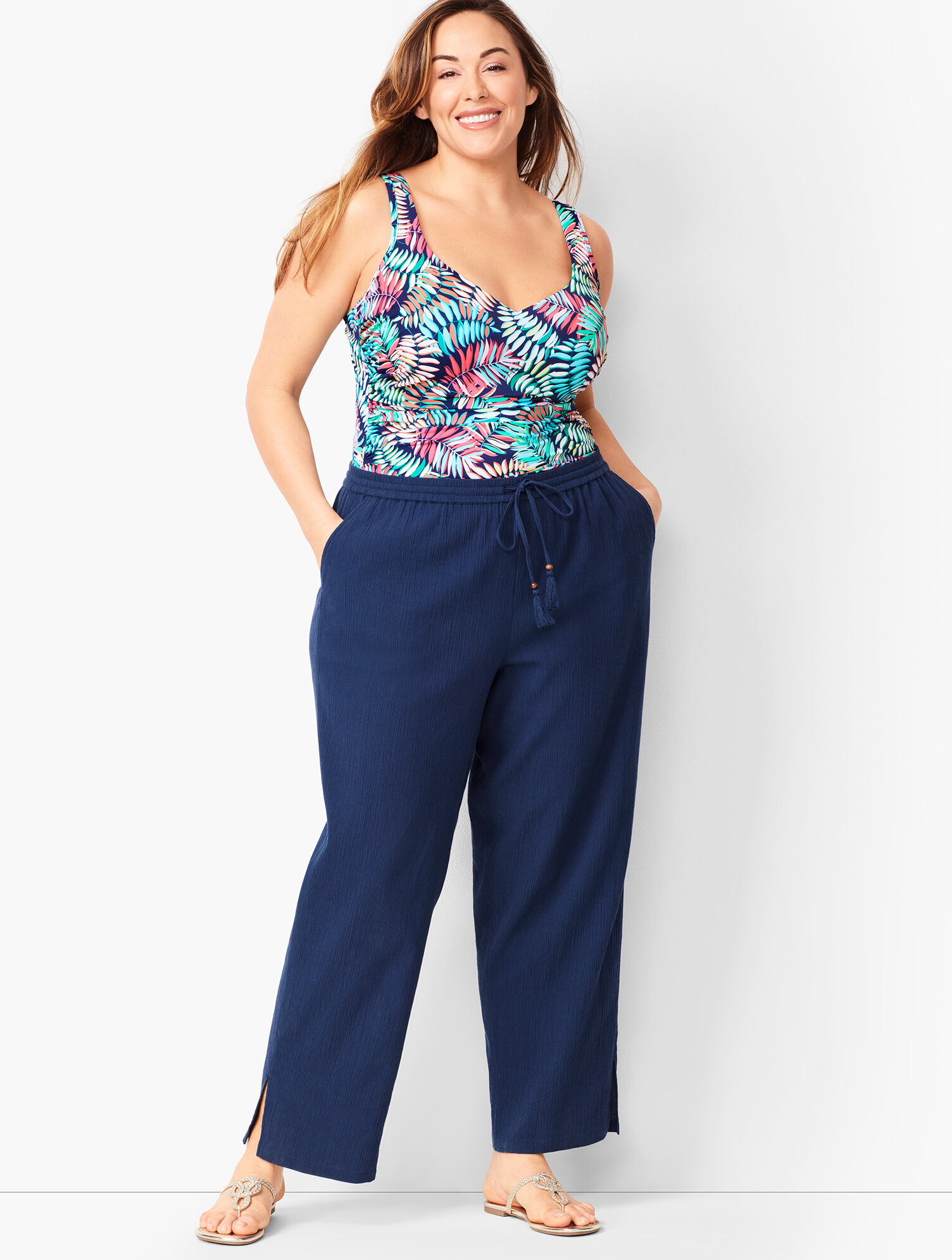 CrinkleCotton Beach Pants Solid Talbots