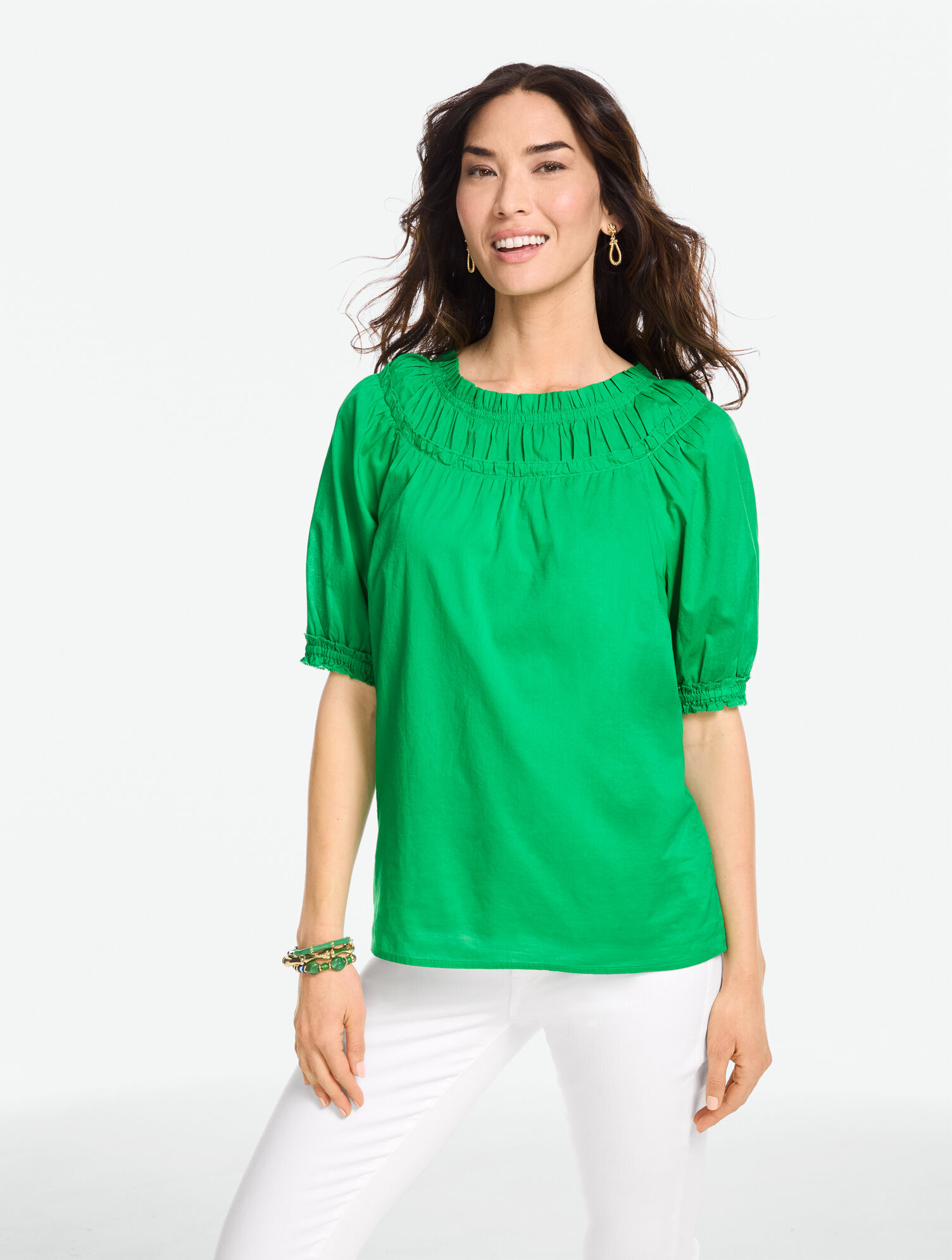 Shirred Yoke Voile Top