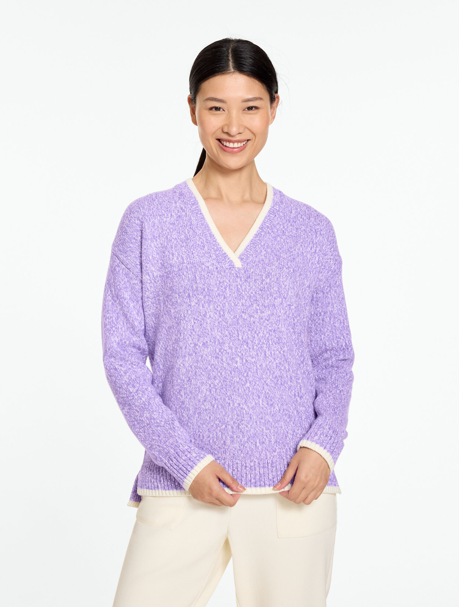 Marl V-Neck Tunic Sweater