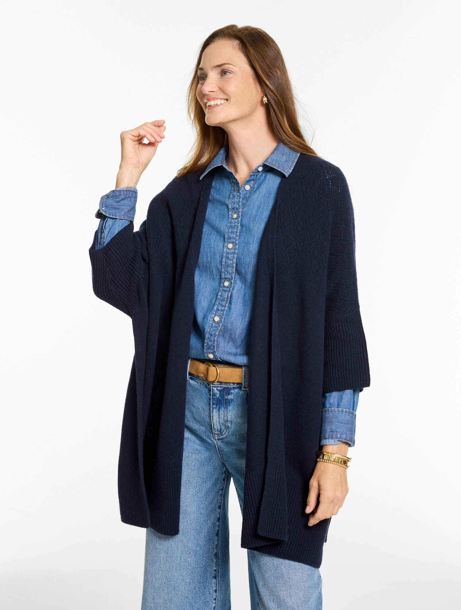 Cozy Charm Pointelle Open Front Cardigan 