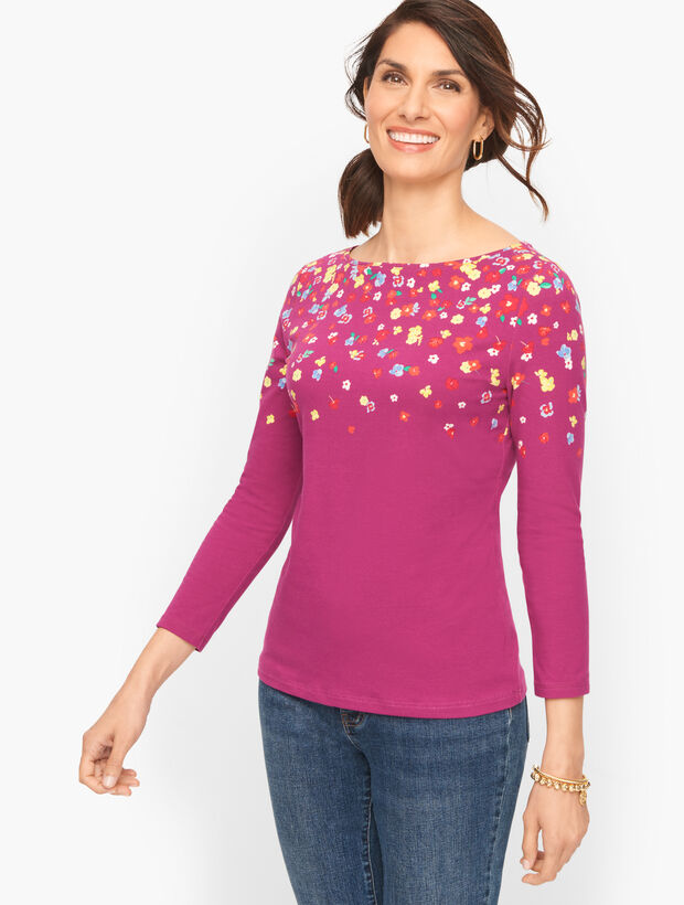 Cotton Bateau Neck Tee - Lovely Floral | Talbots