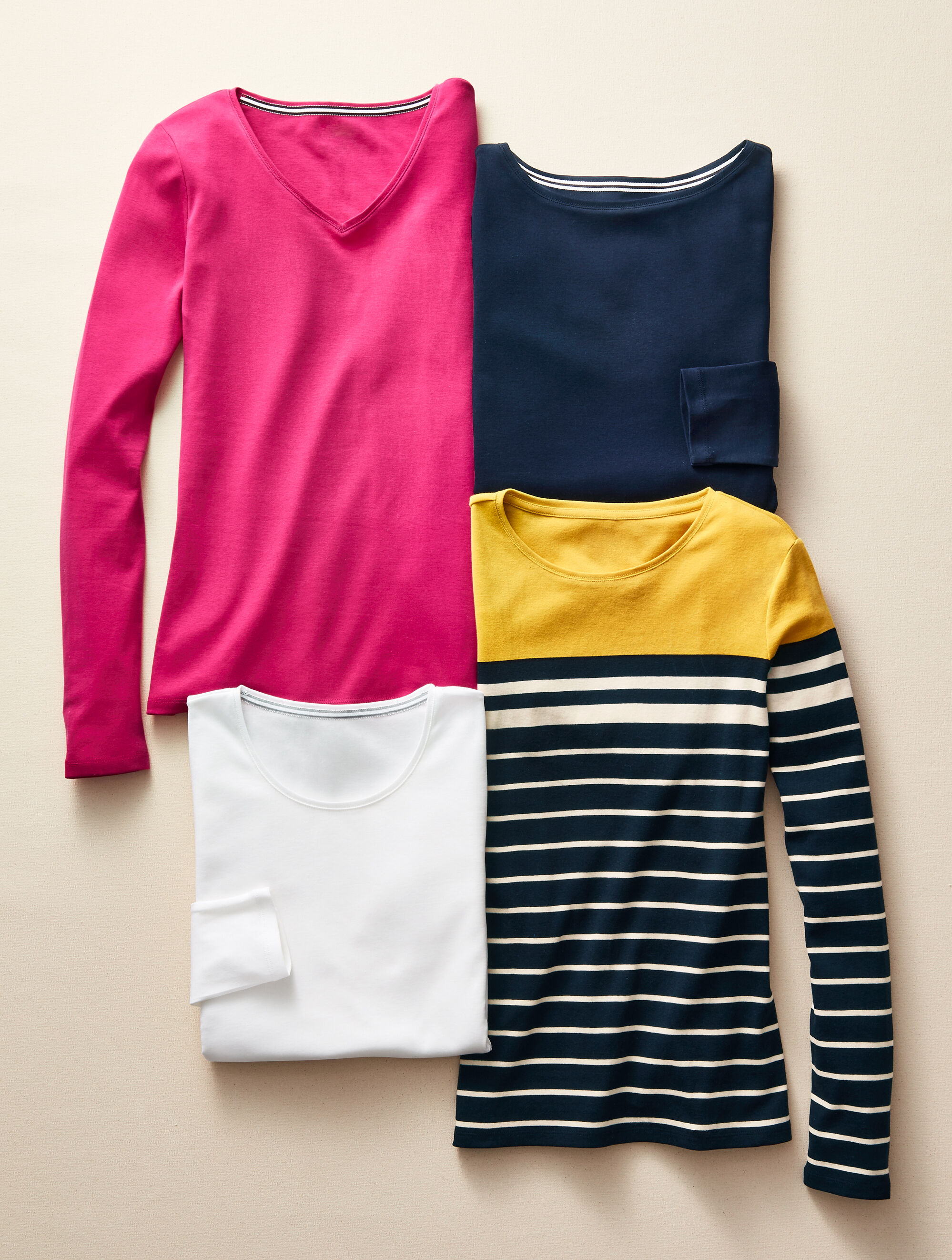 Pima Cotton Long-Sleeve V-Neck Tee