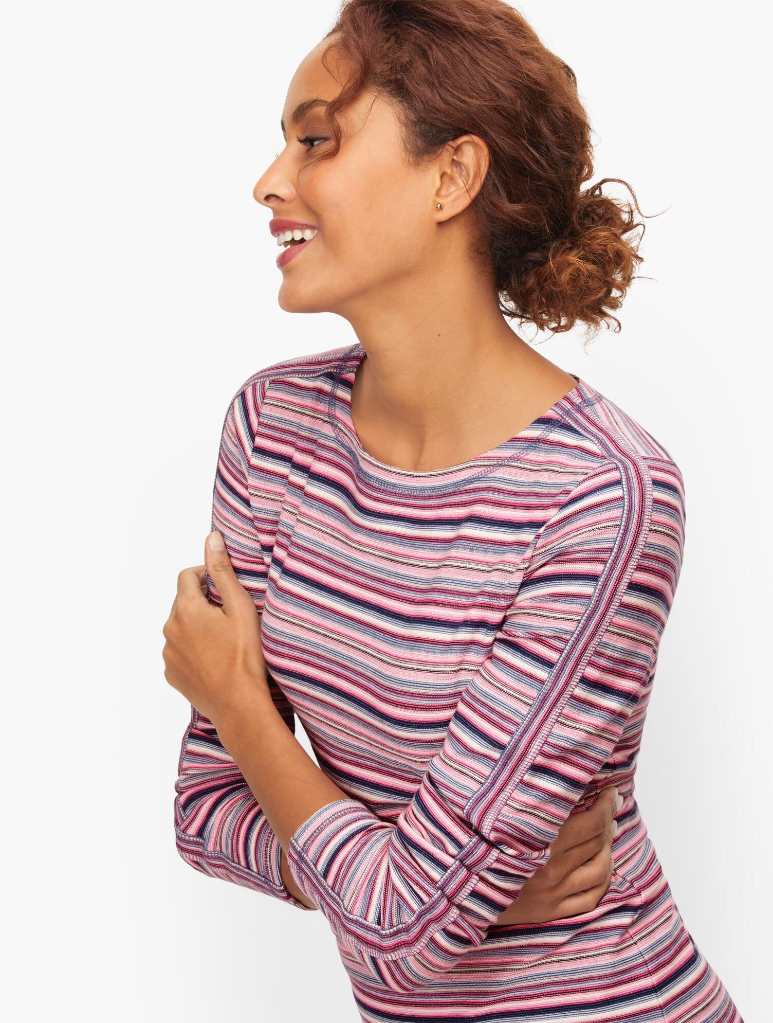 Textured Stripe Pullover - Pink Lotus