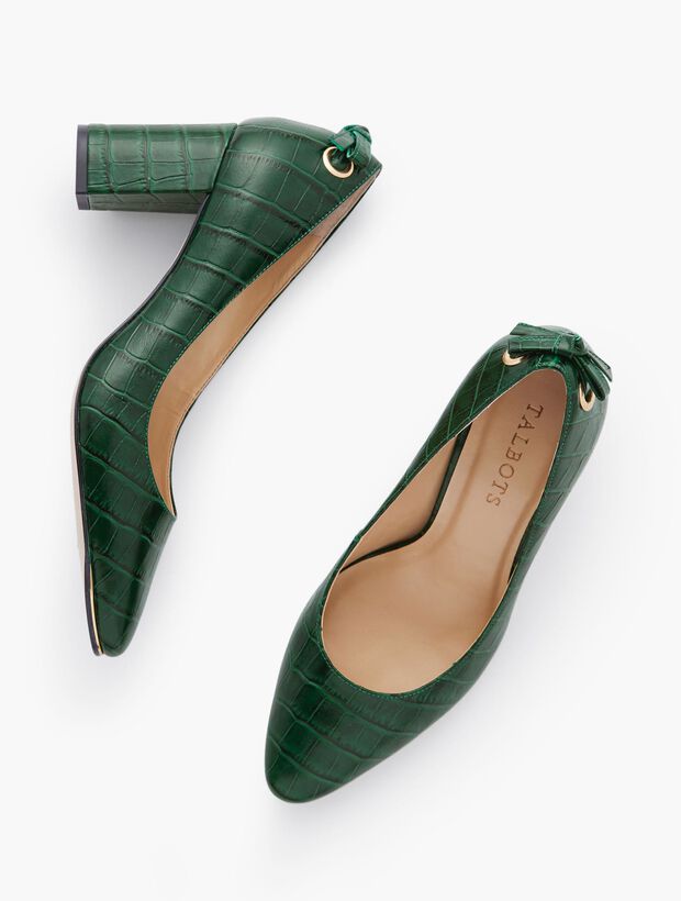 Kelsey Tie Detail Block Heel Pumps - Embossed Croc