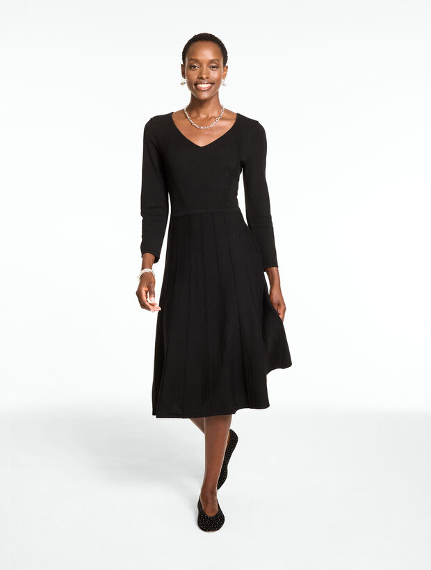 Merino Wool V-Neck Pleated Dress