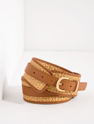 Woven Raffia Leather Belt