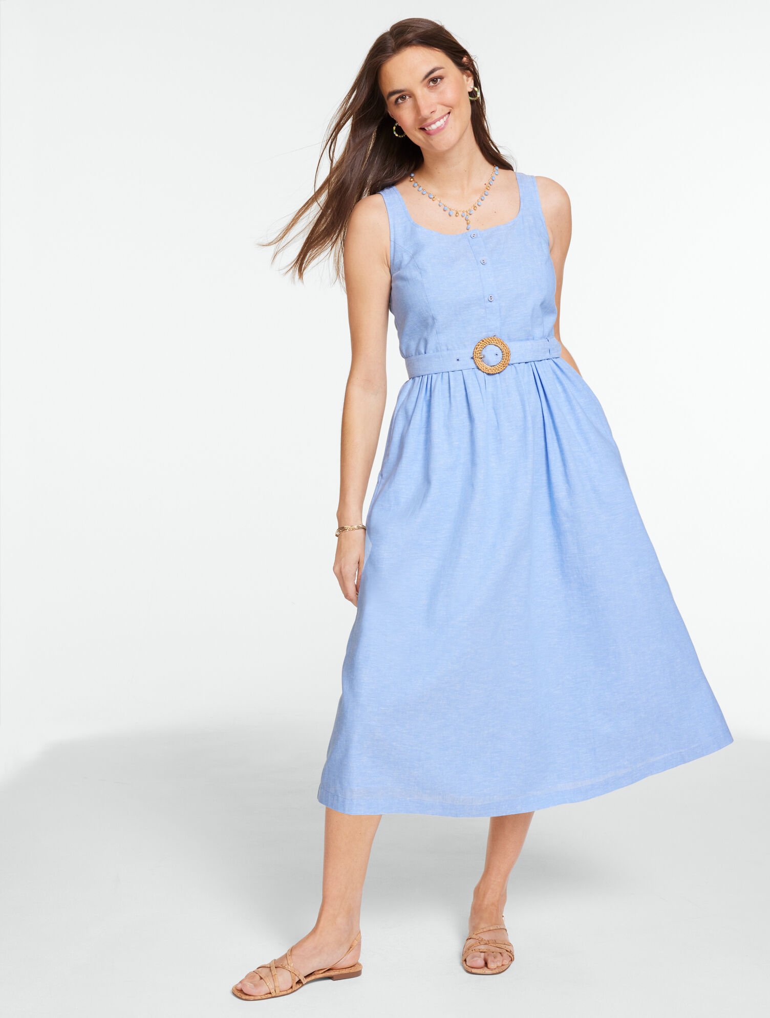 Sleeveless Linen Blend Fit &amp; Flare Dress