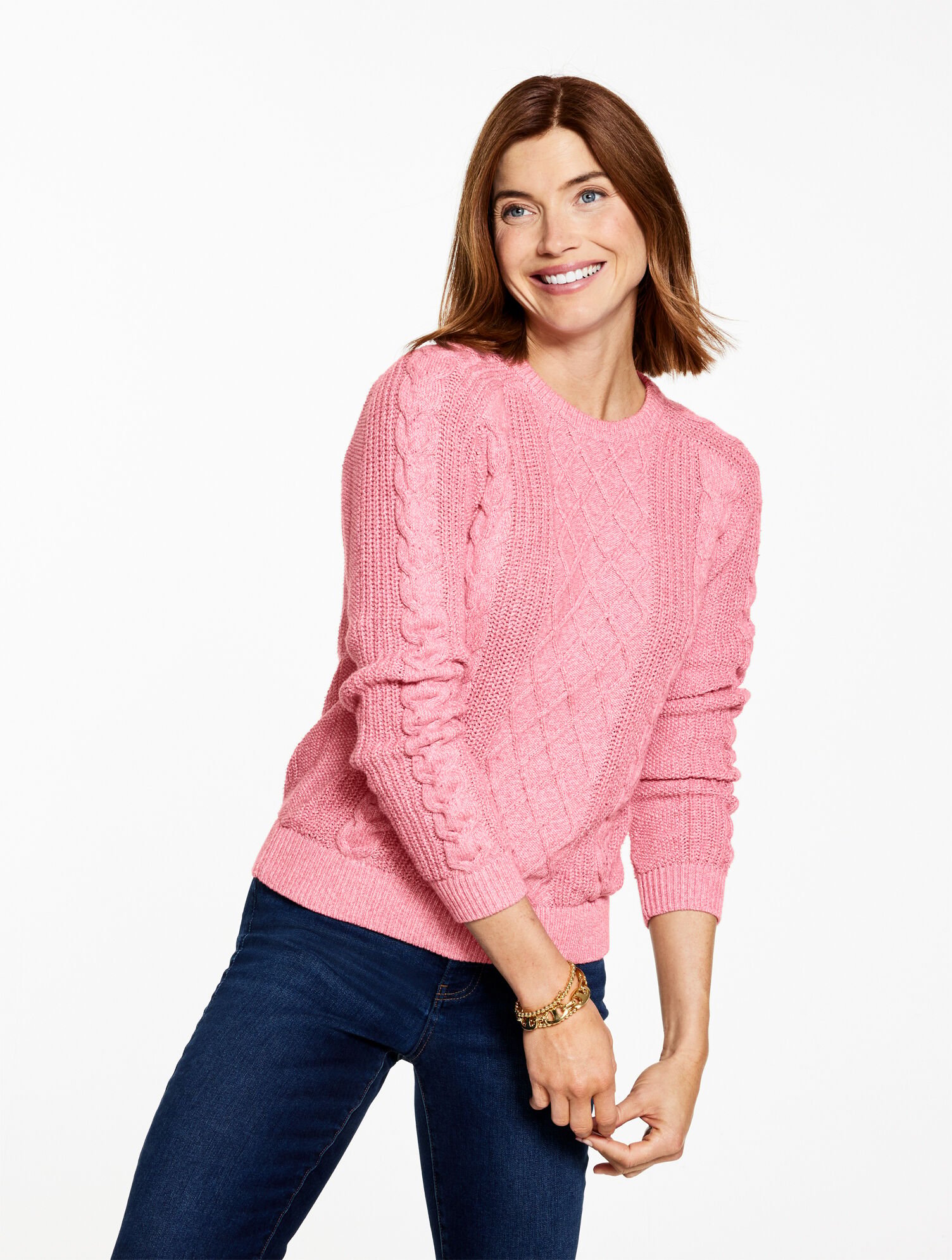 Cable Knit Crewneck Sweater - Marl