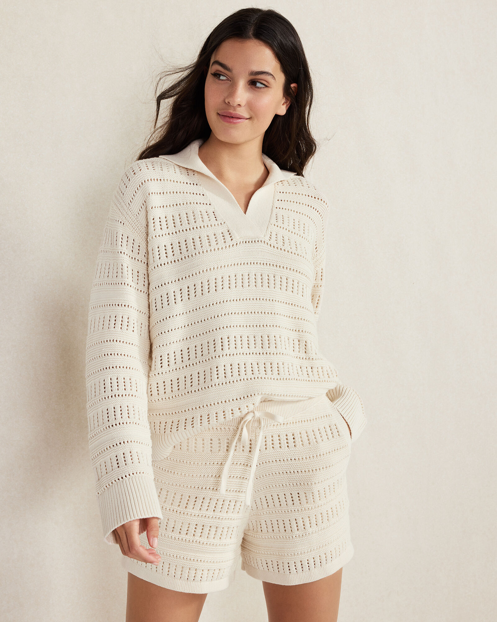 Organic Cotton Open Stitch Johnny Collar Sweater - image 1