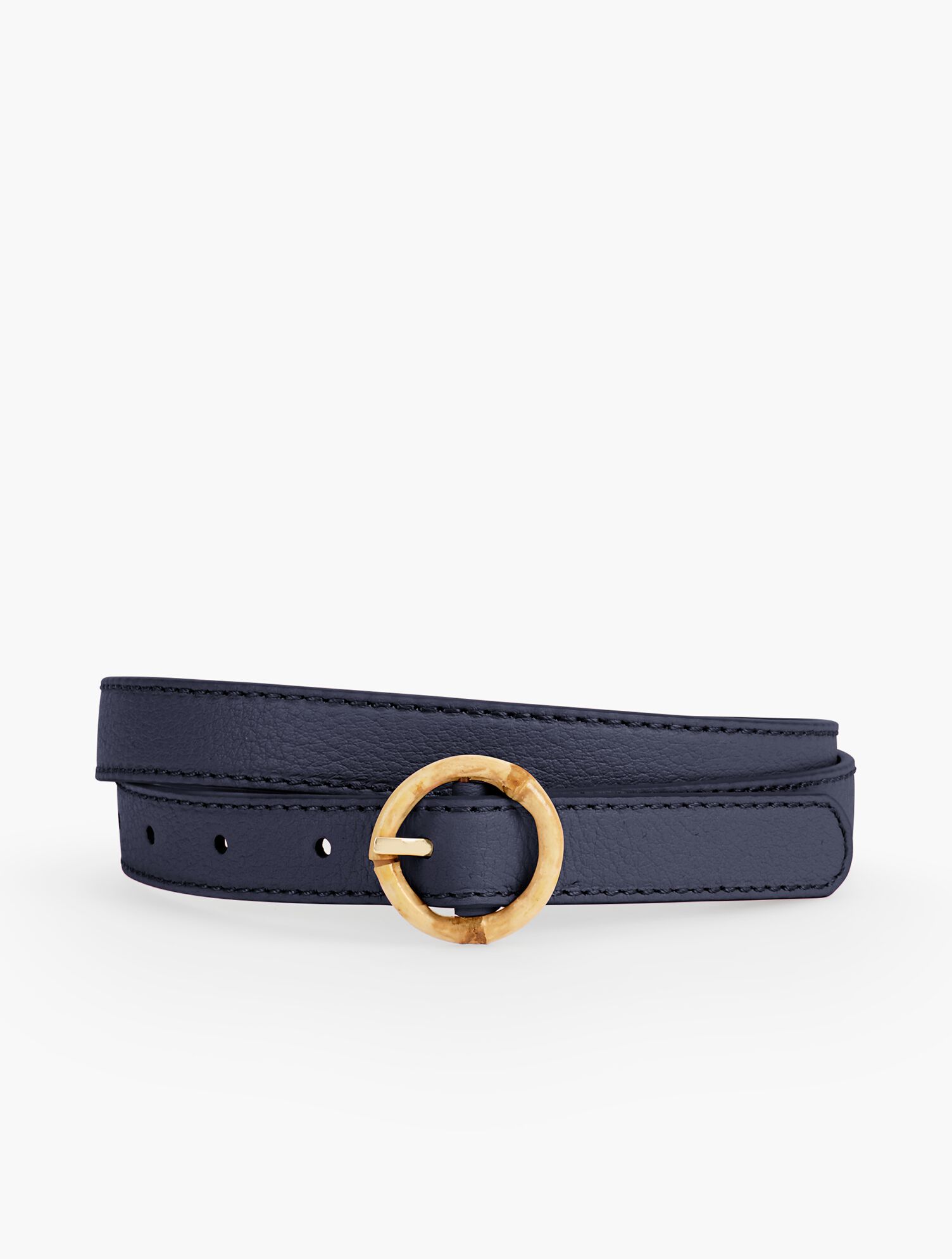 Bamboo-Buckled Pebble Leather Belt | Talbots display picture 1