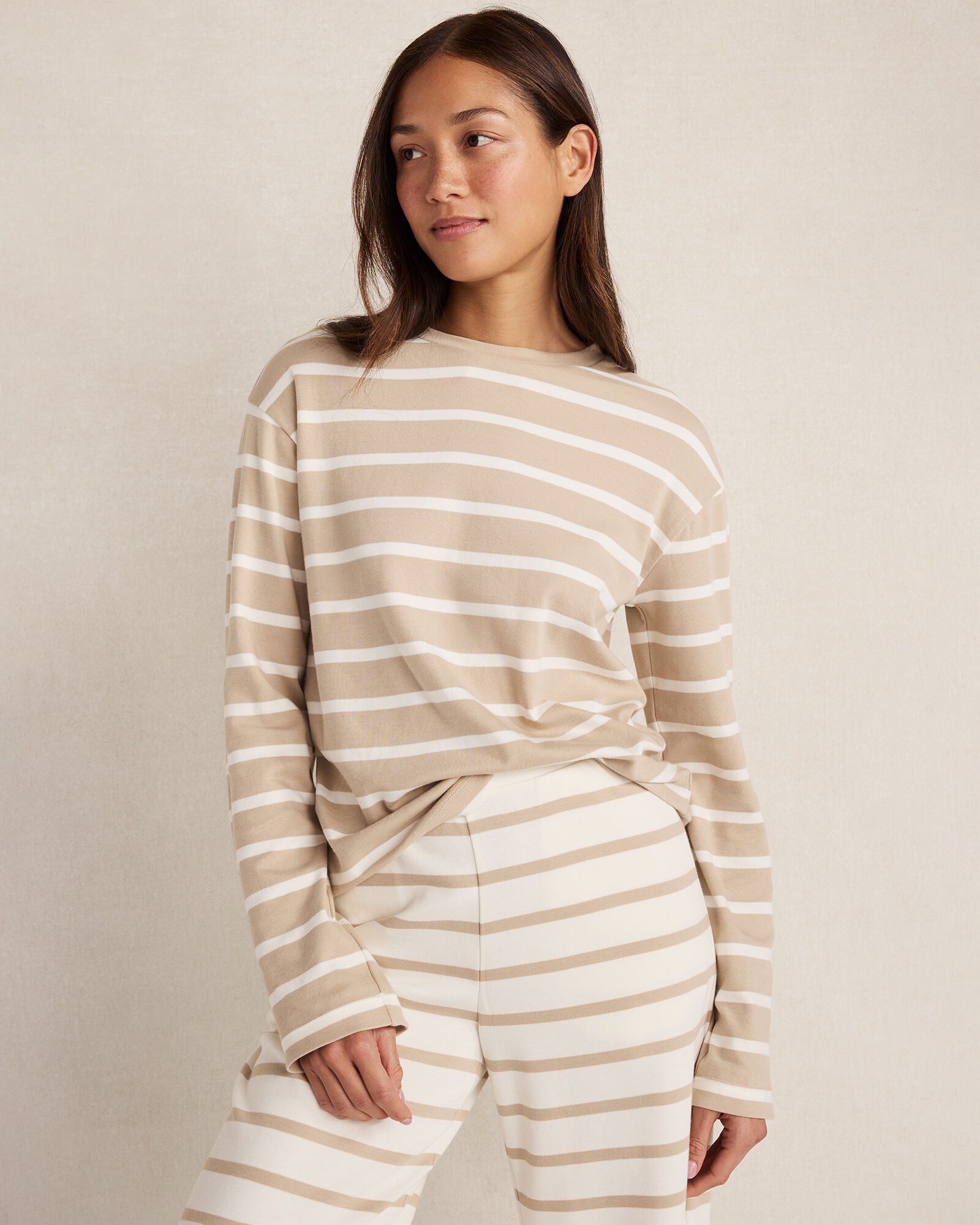 Brushed Cotton Interlock Stripe Crewneck