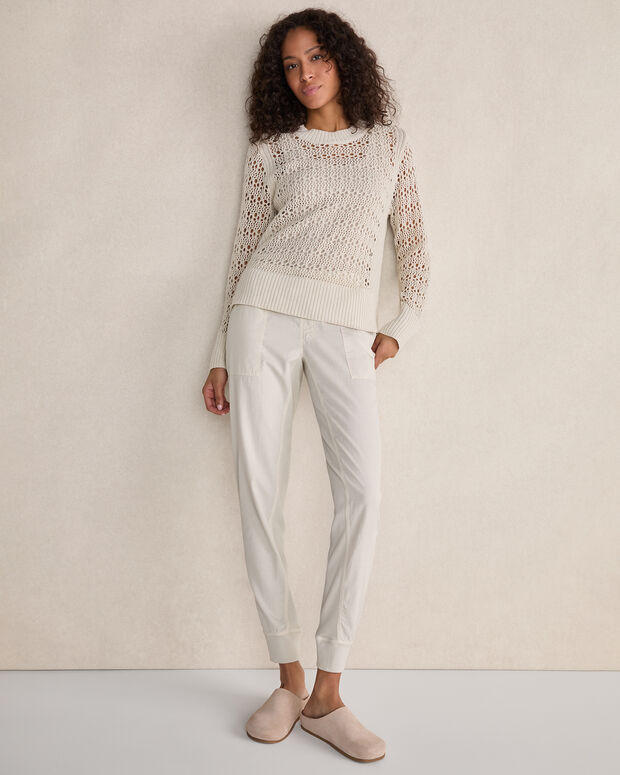 Organic Cotton Linen Open Stitch Crewneck Sweater
