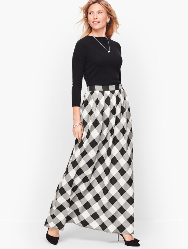 Buffalo Check Pleated Maxi Skirt