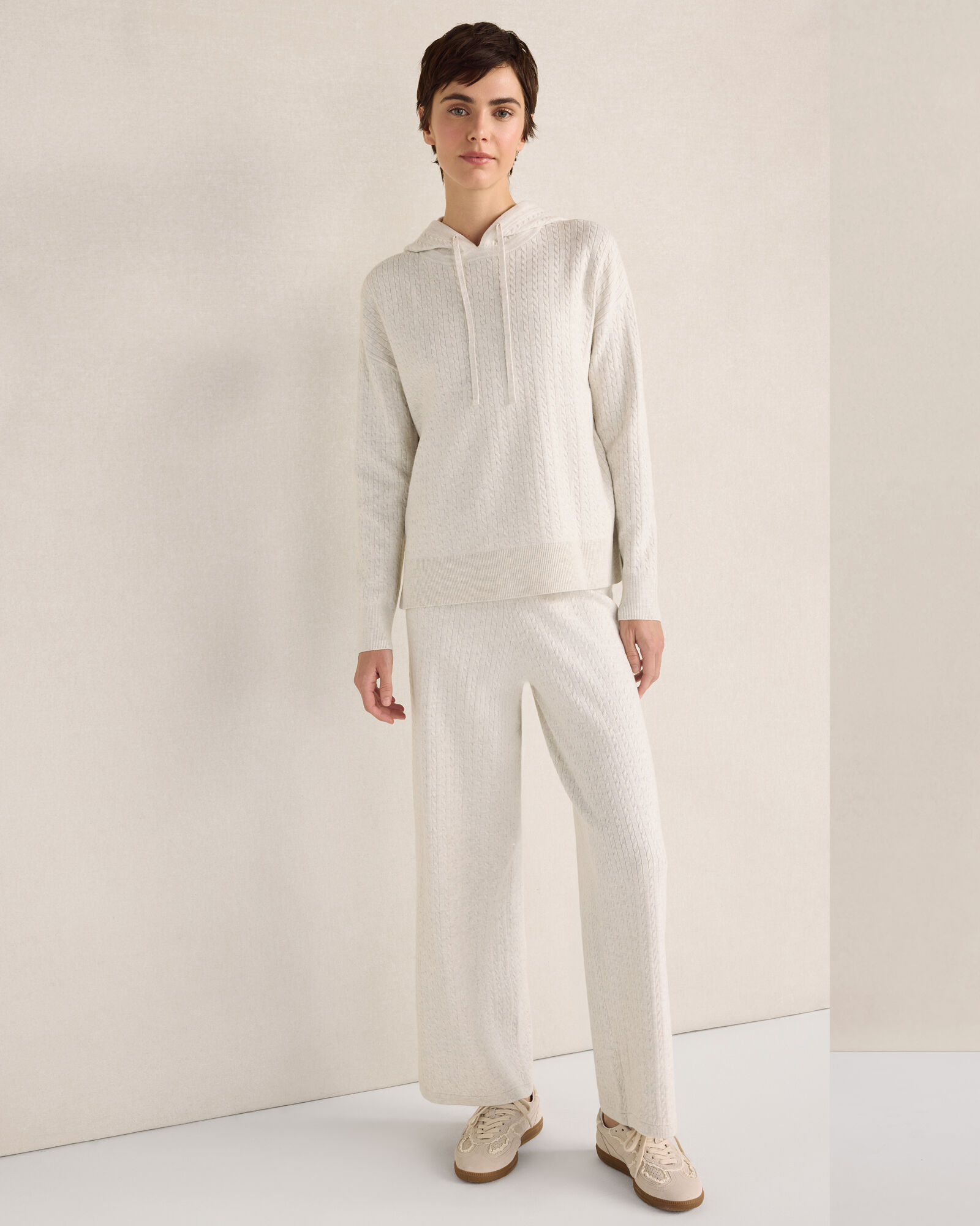 Viscose Blend Cable Knit Straight Leg Pants