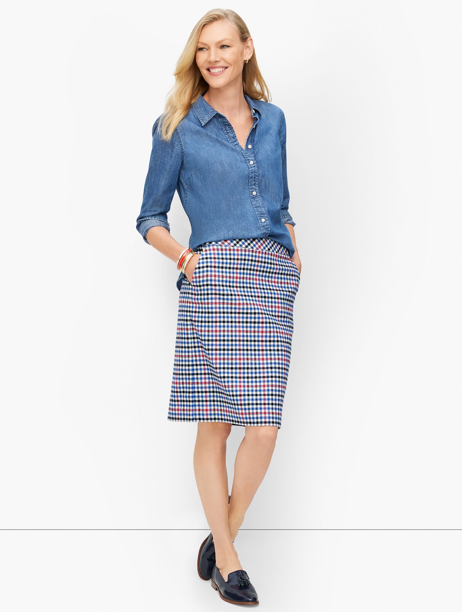 Confetti-Plaid A-Line Skirt - Talbots - Crafted from a soft polyester  blend, in a fun confetti plaid, this irresistible state…