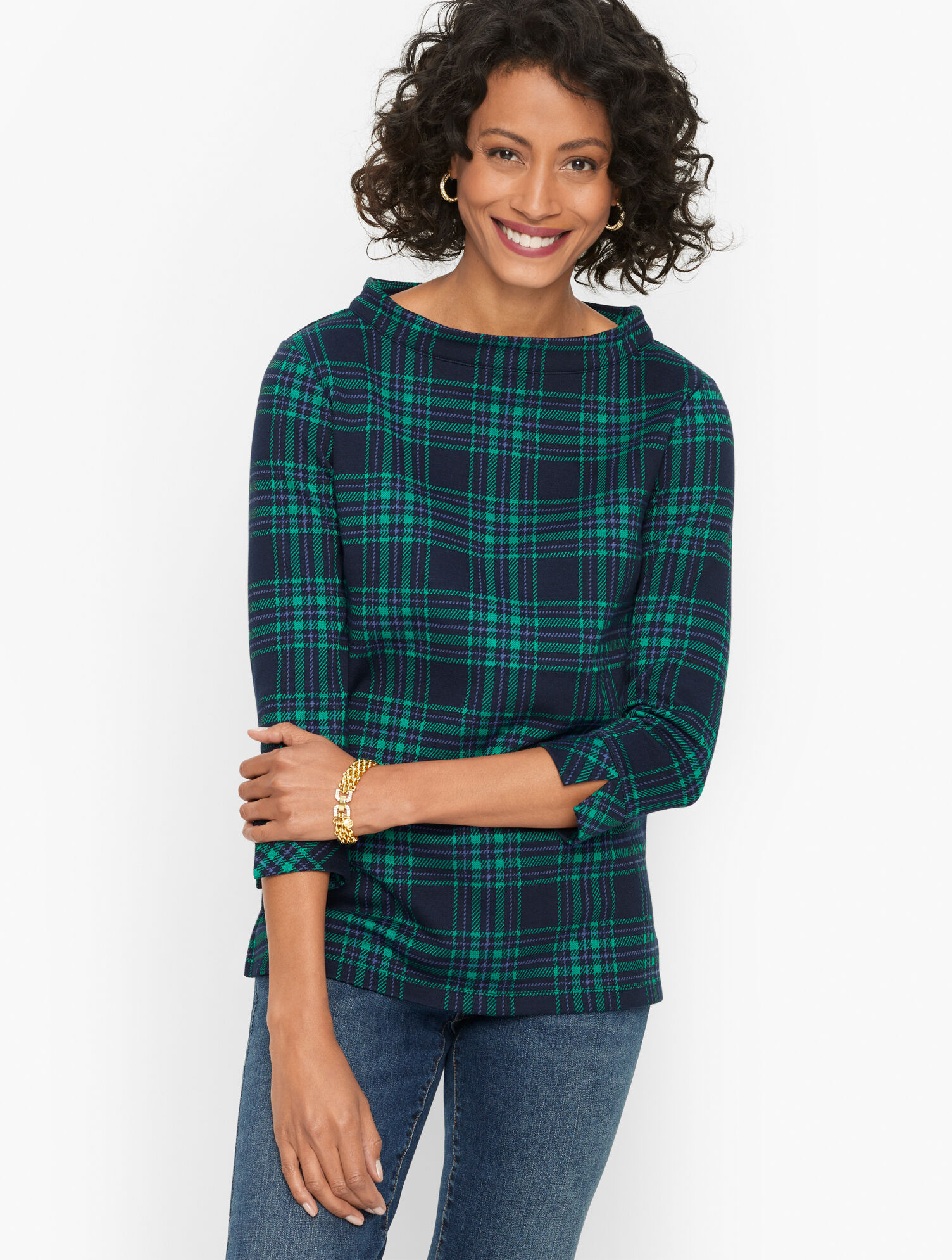 Funnel Neck Top Plaid Talbots