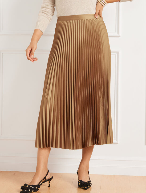 Pleated Satin Midi Skirt Talbots