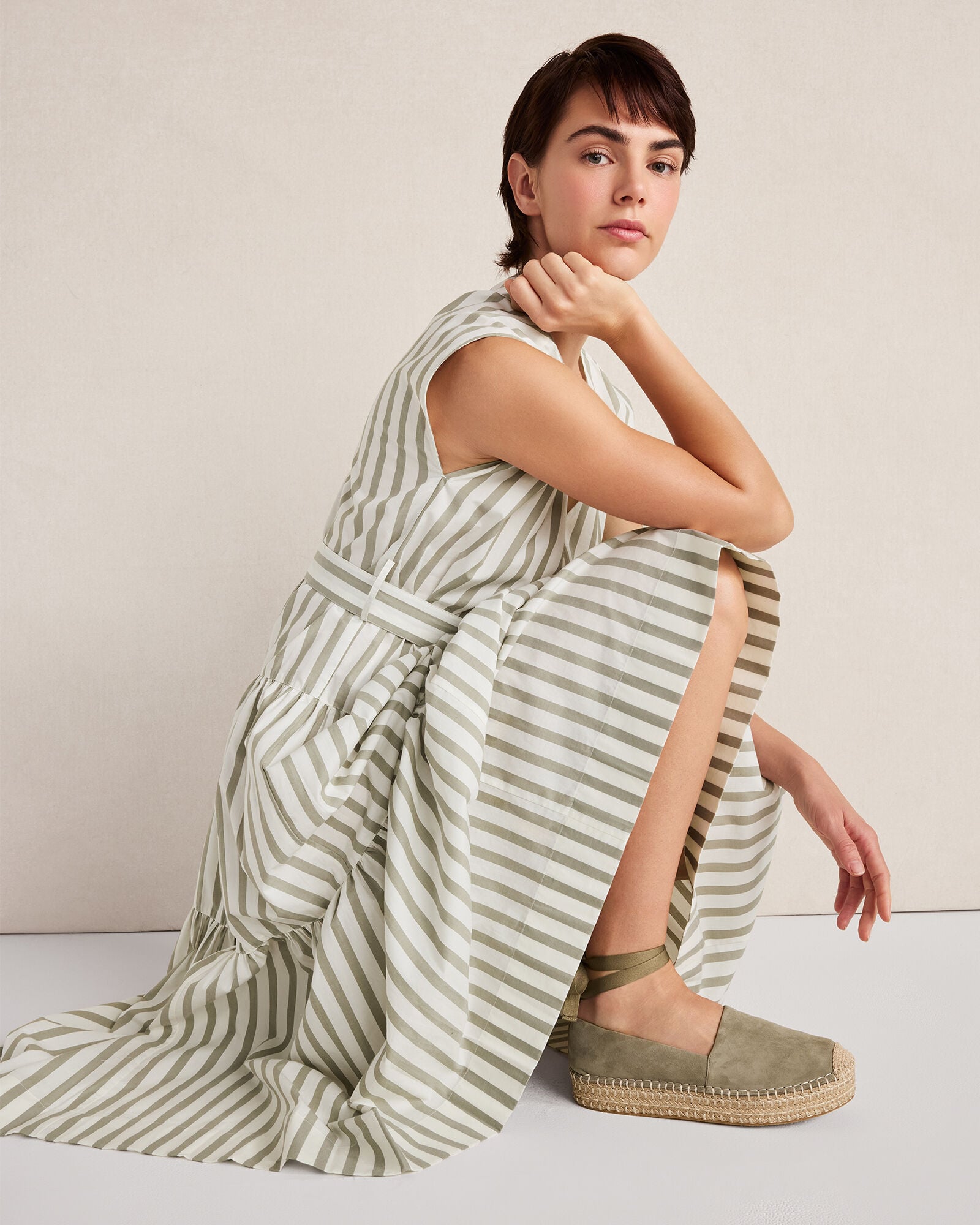 Organic Cotton Poplin Stripe Tiered Midi Dress