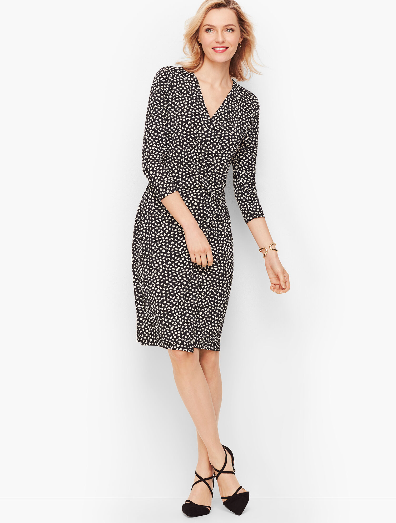 Heart Print Faux Wrap Jersey Dress | Talbots Heart Print Faux Wrap Jersey Dress | Talbots