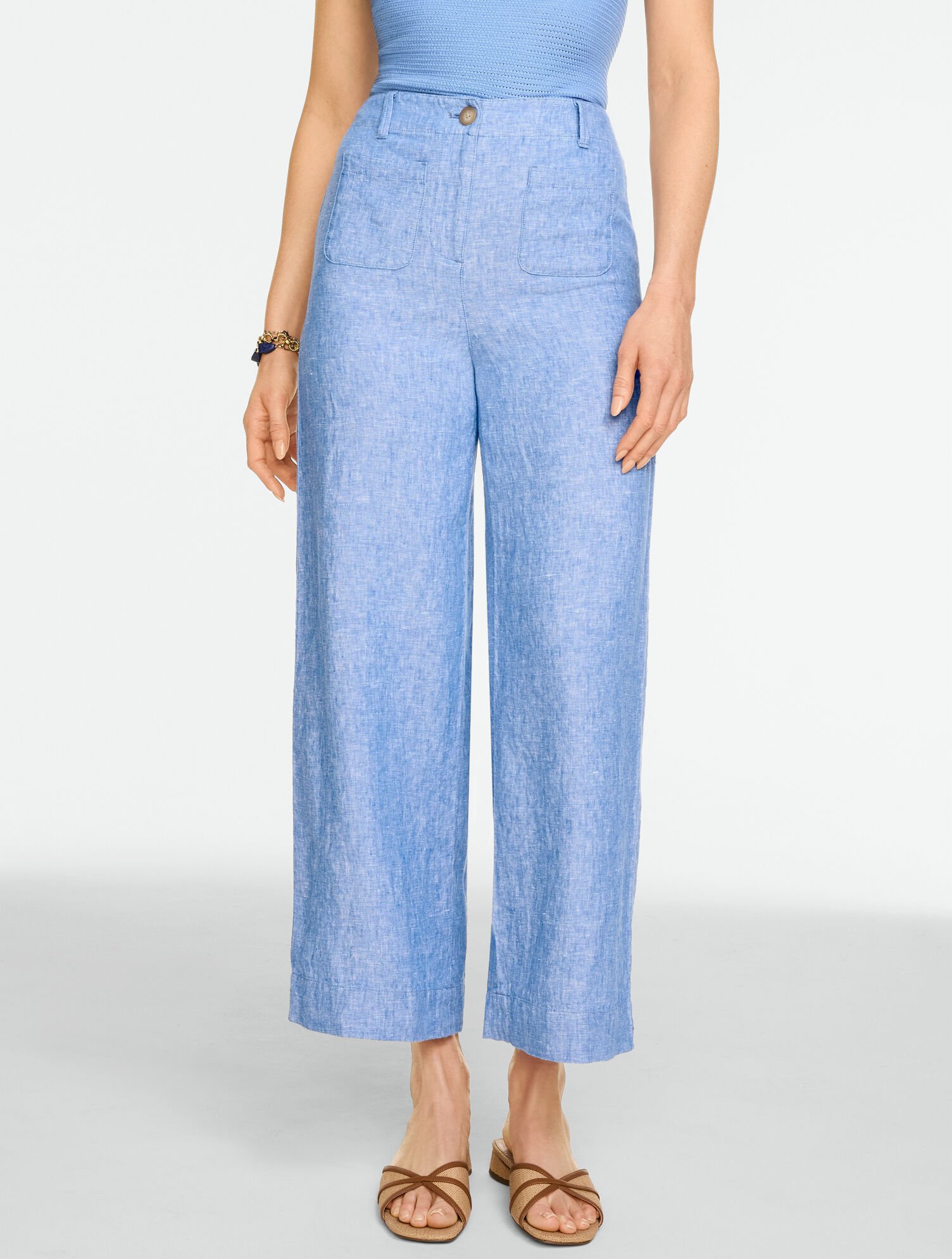Washed Linen Wide Crop Patch Pocket Pants - Cross-Dyed