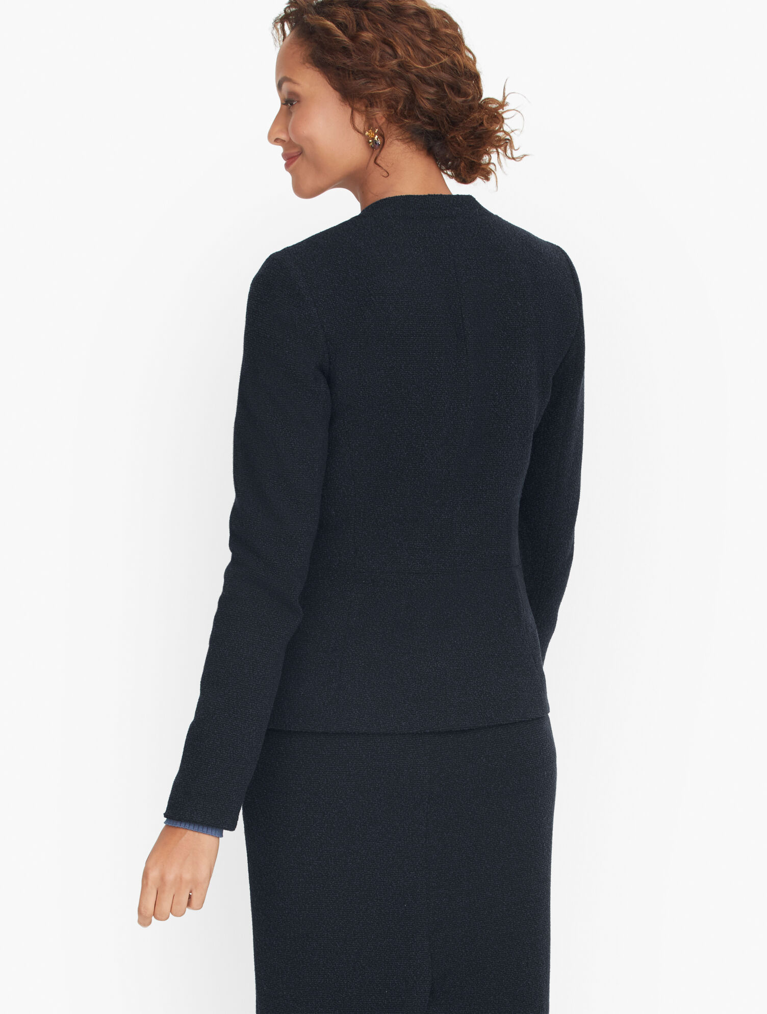 Knit Tweed Open Front Jacket