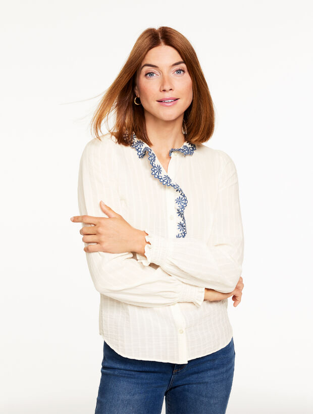 Embroidered Smocked Top