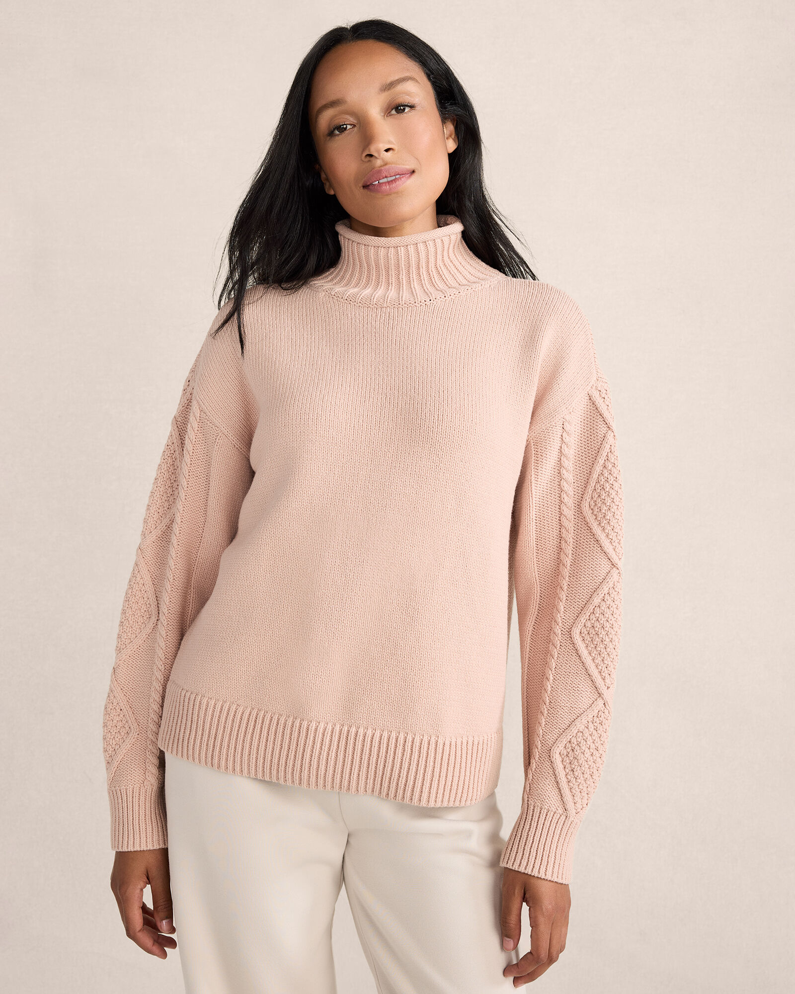 Long Sleeve Round Neck Cable Sweater main image 1