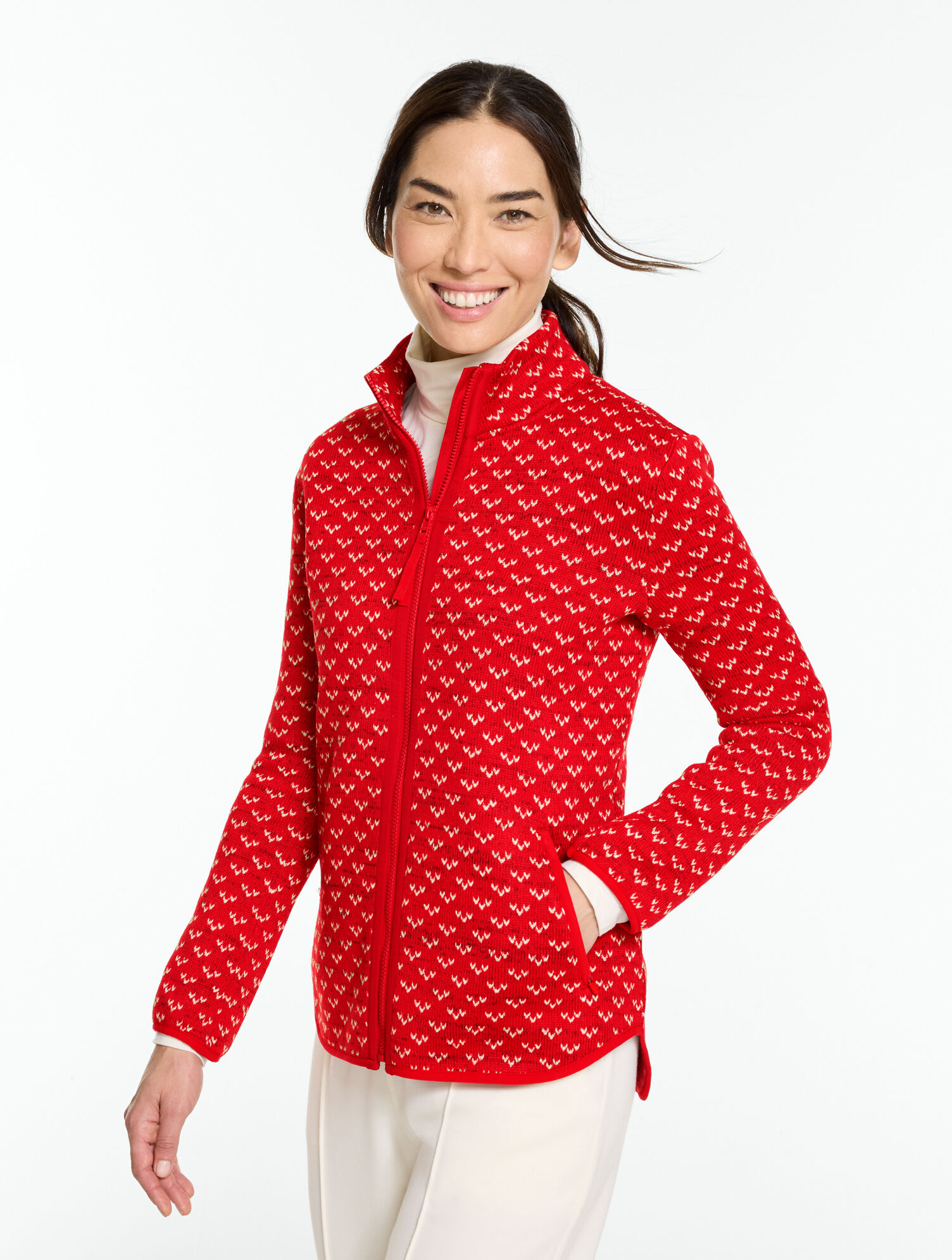 Luxe Fleeceback Full-Zip Sweater - Fantastic Bird&rsquo;s Eye