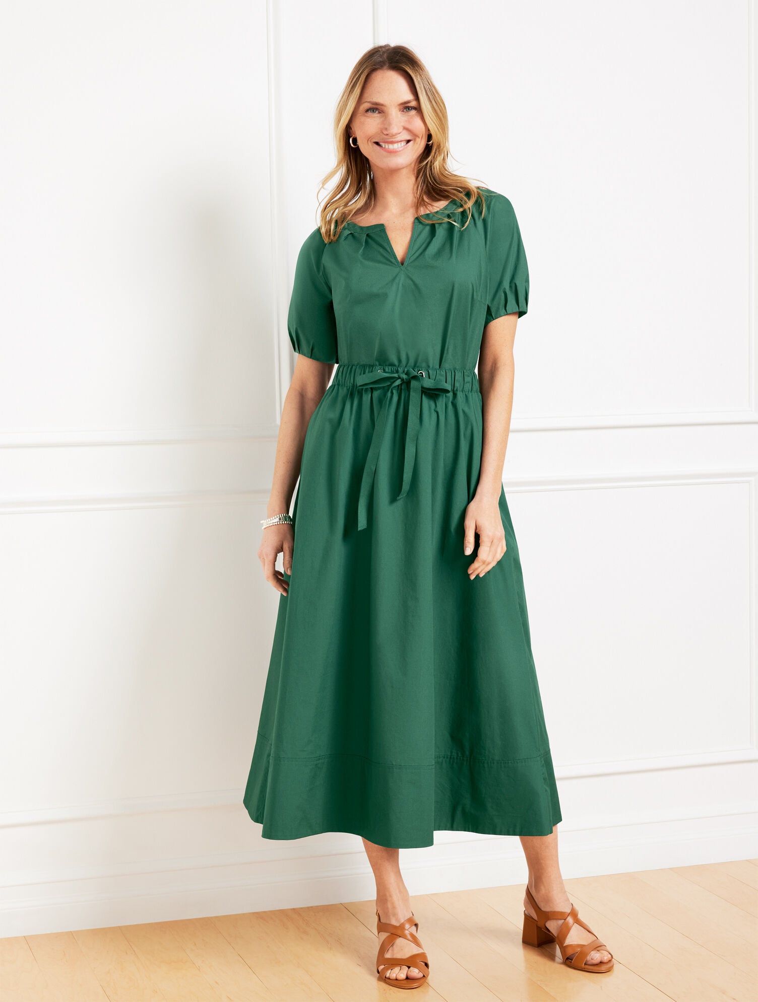 Women's Plus Size - Modern Poplin Drawstring Skirt - Heritage Green - X - 100% Cotton Talbots