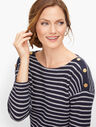 Knit Button Shoulder Sheath Dress - Stripe