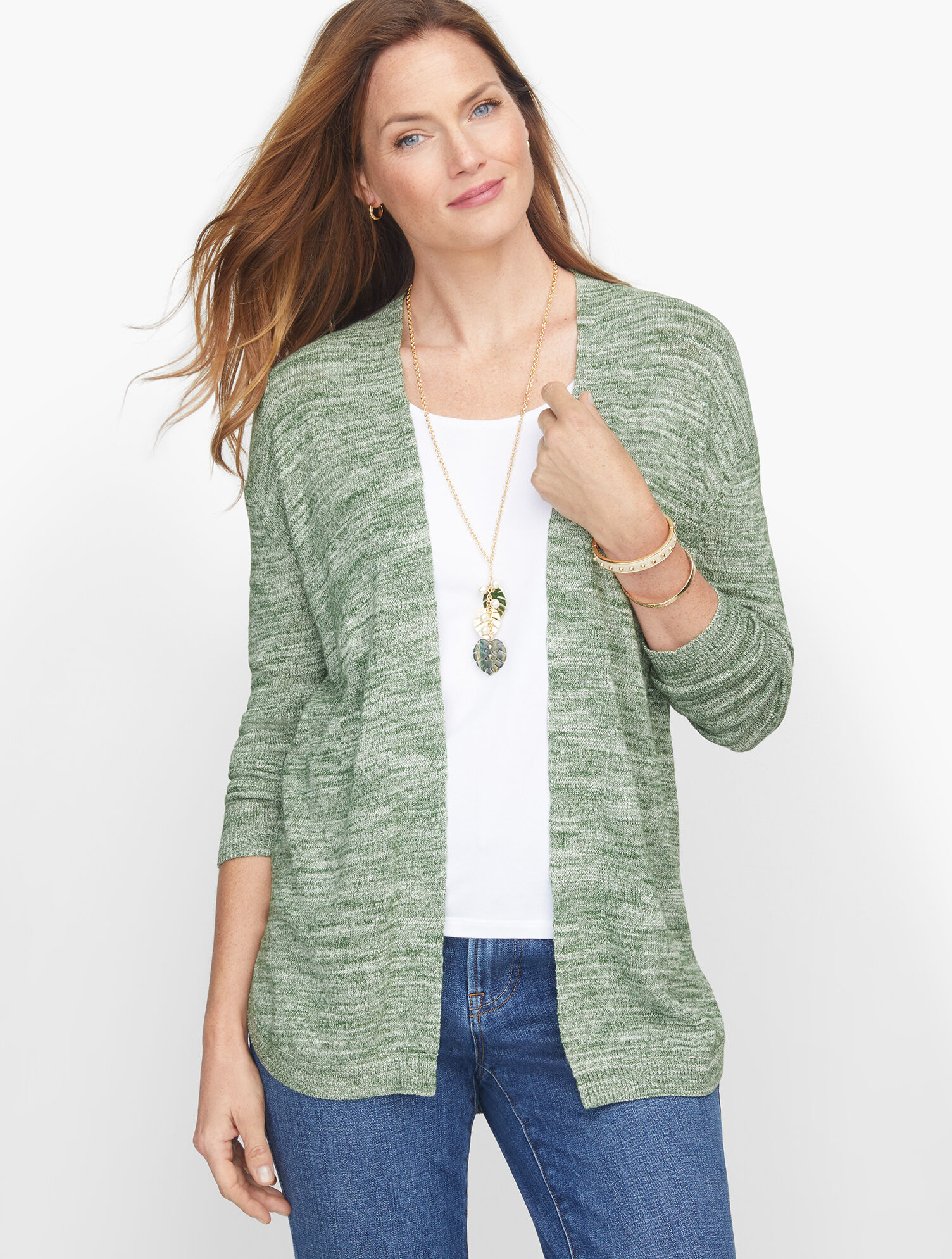 Textured Open Front Sweater Jacket - Marled