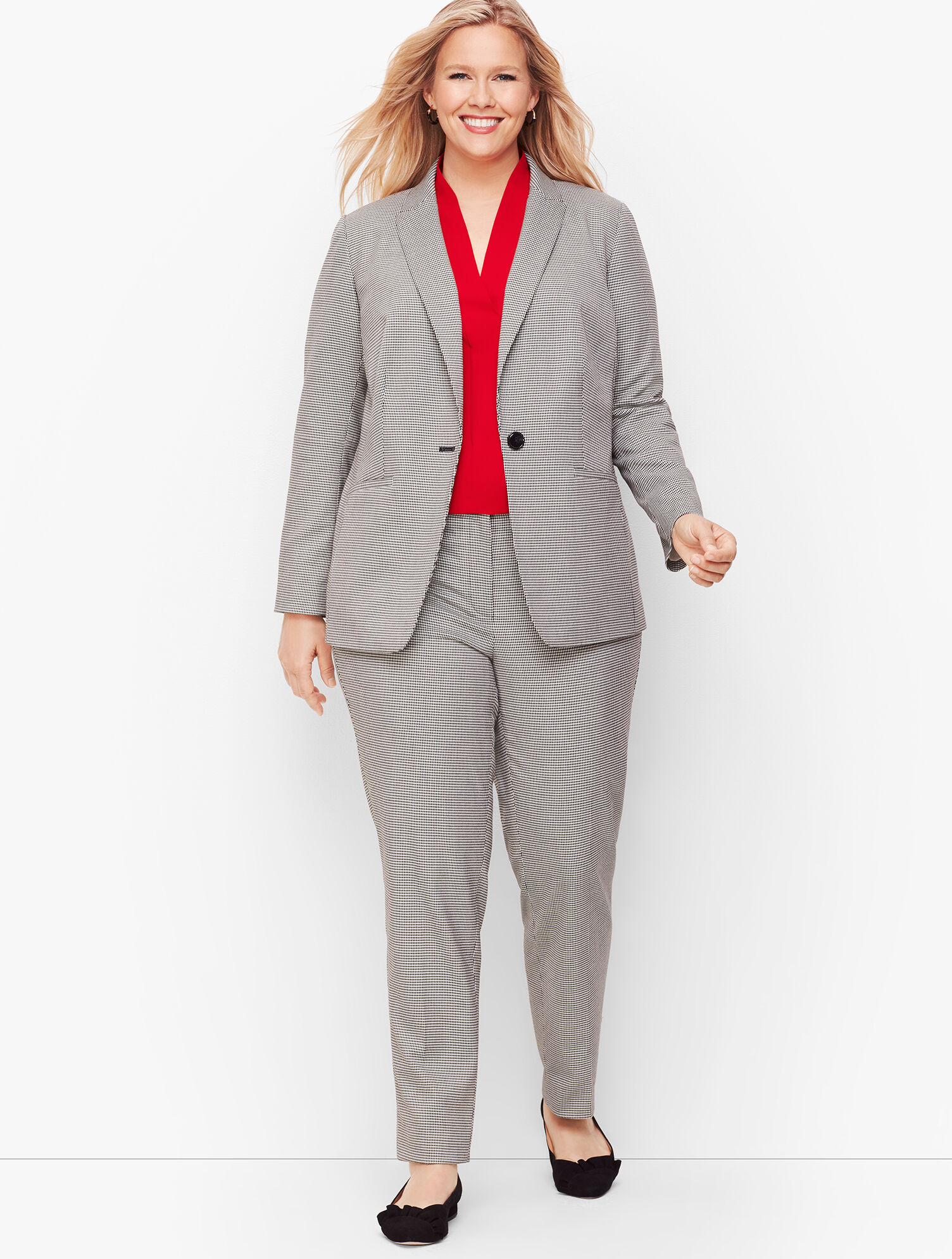 Square Houndstooth One-Button Blazer